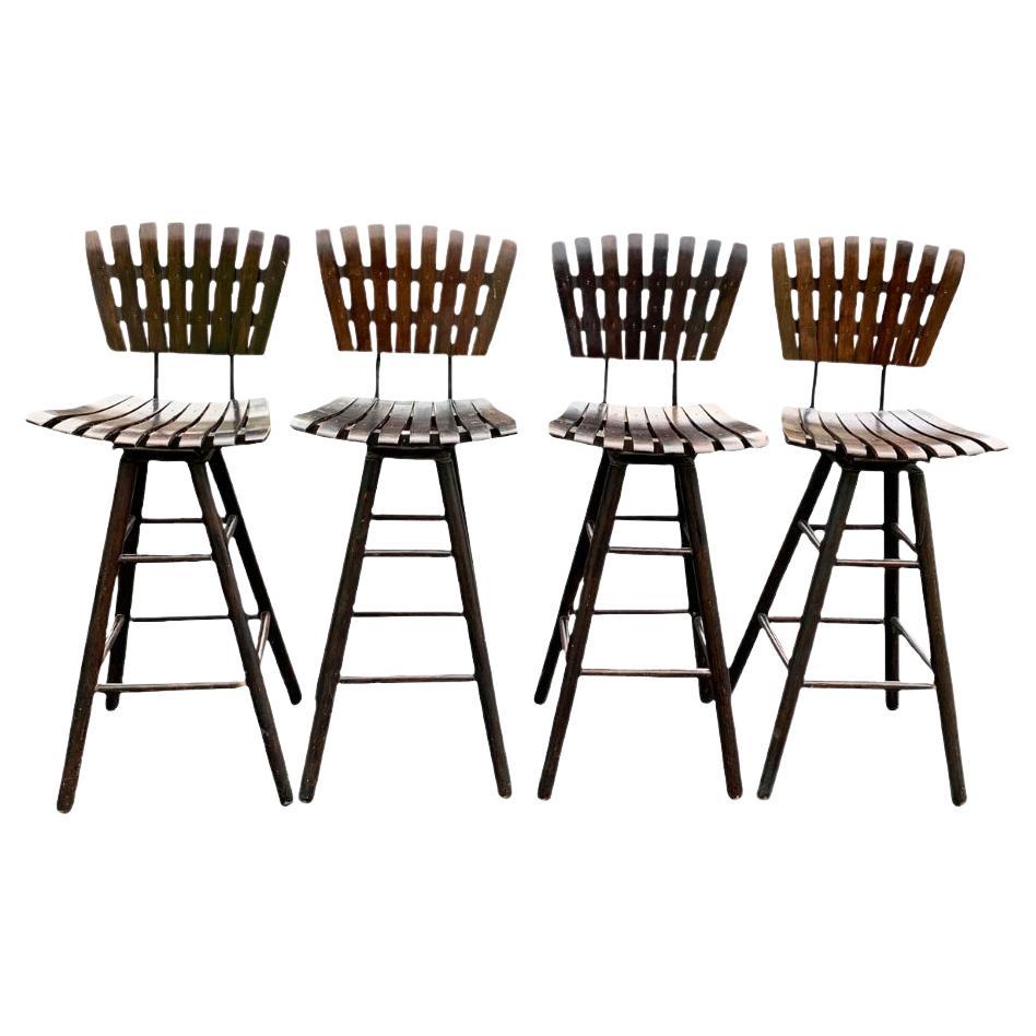Arthur Umanoff Style Mid Century Modern Swivel Bar or Counter Stools- Set of 4