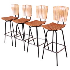 Arthur Umanoff Style Mid-Century Modern Swivel Bar Stools, Set of Four