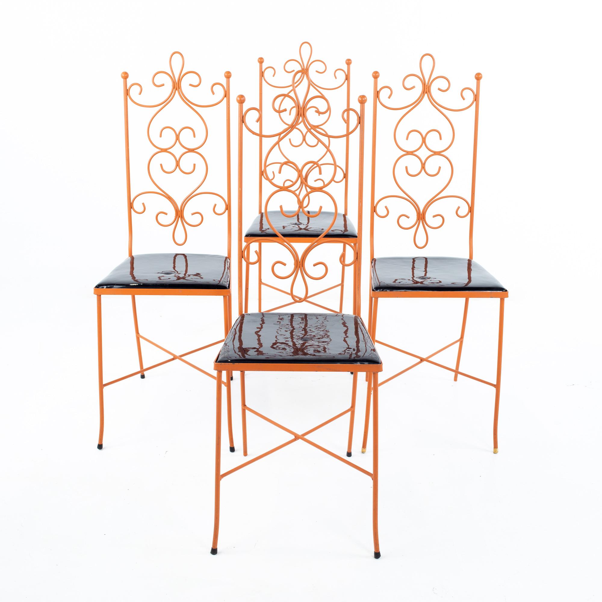 Mid-Century Modern Arthur Umanoff Style Mid Century Orange Metal Dining Chairs, Set of 4 For Sale