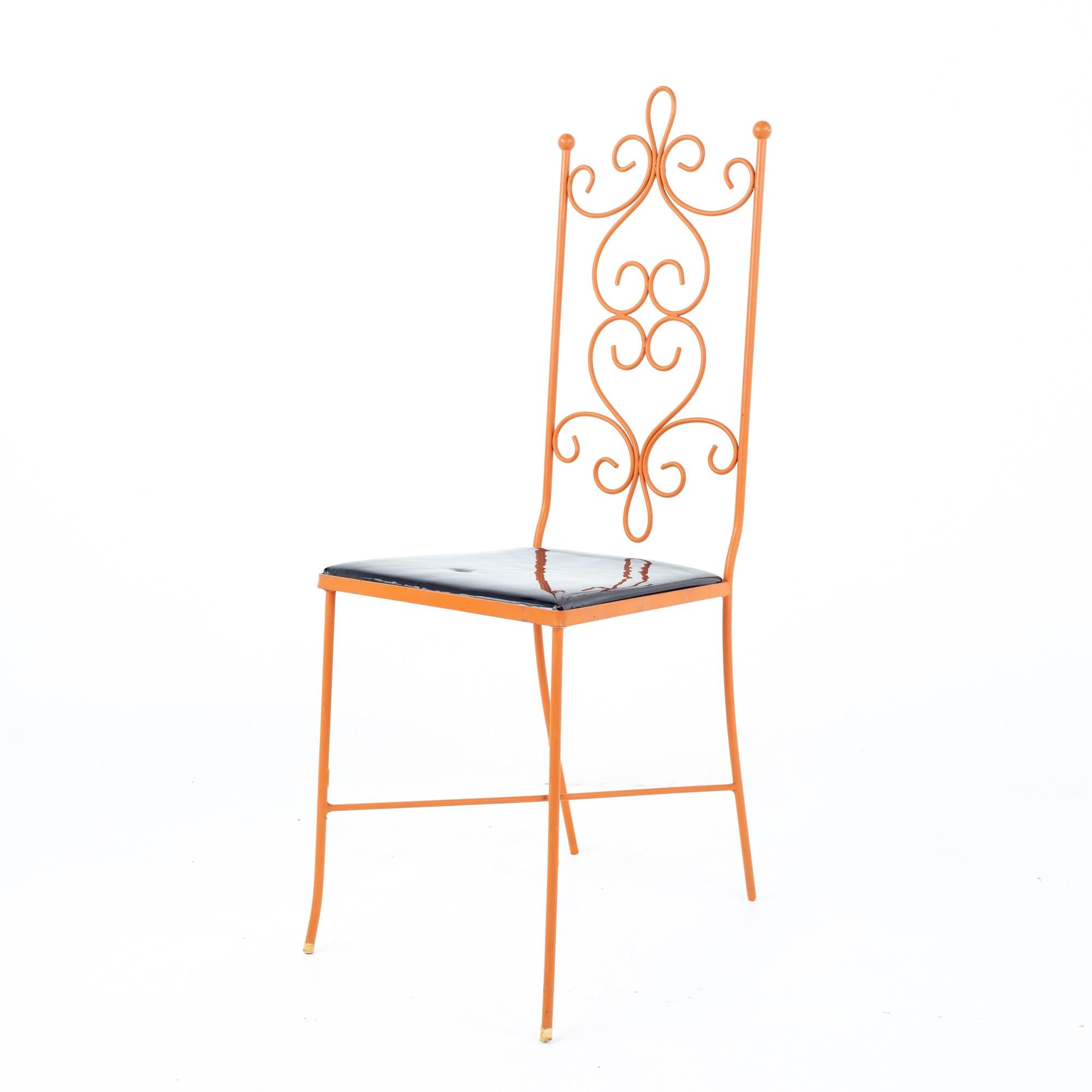 Arthur Umanoff Style Mid Century Orange Metal Dining Chairs, Set of 4 In Good Condition For Sale In Countryside, IL