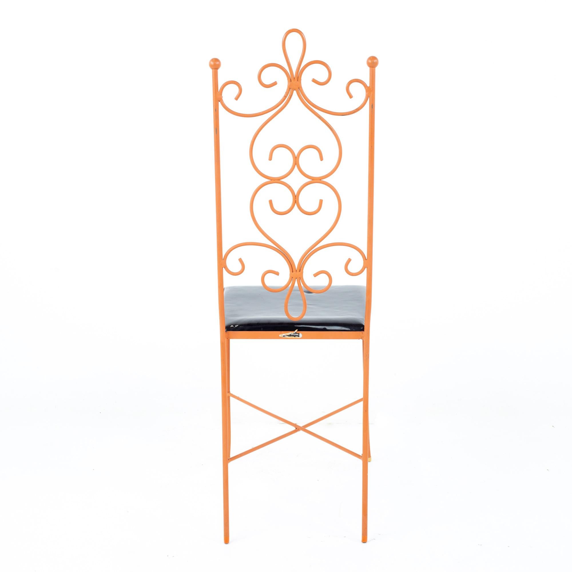 Arthur Umanoff Style Mid Century Orange Metal Dining Chairs, Set of 4 For Sale 3