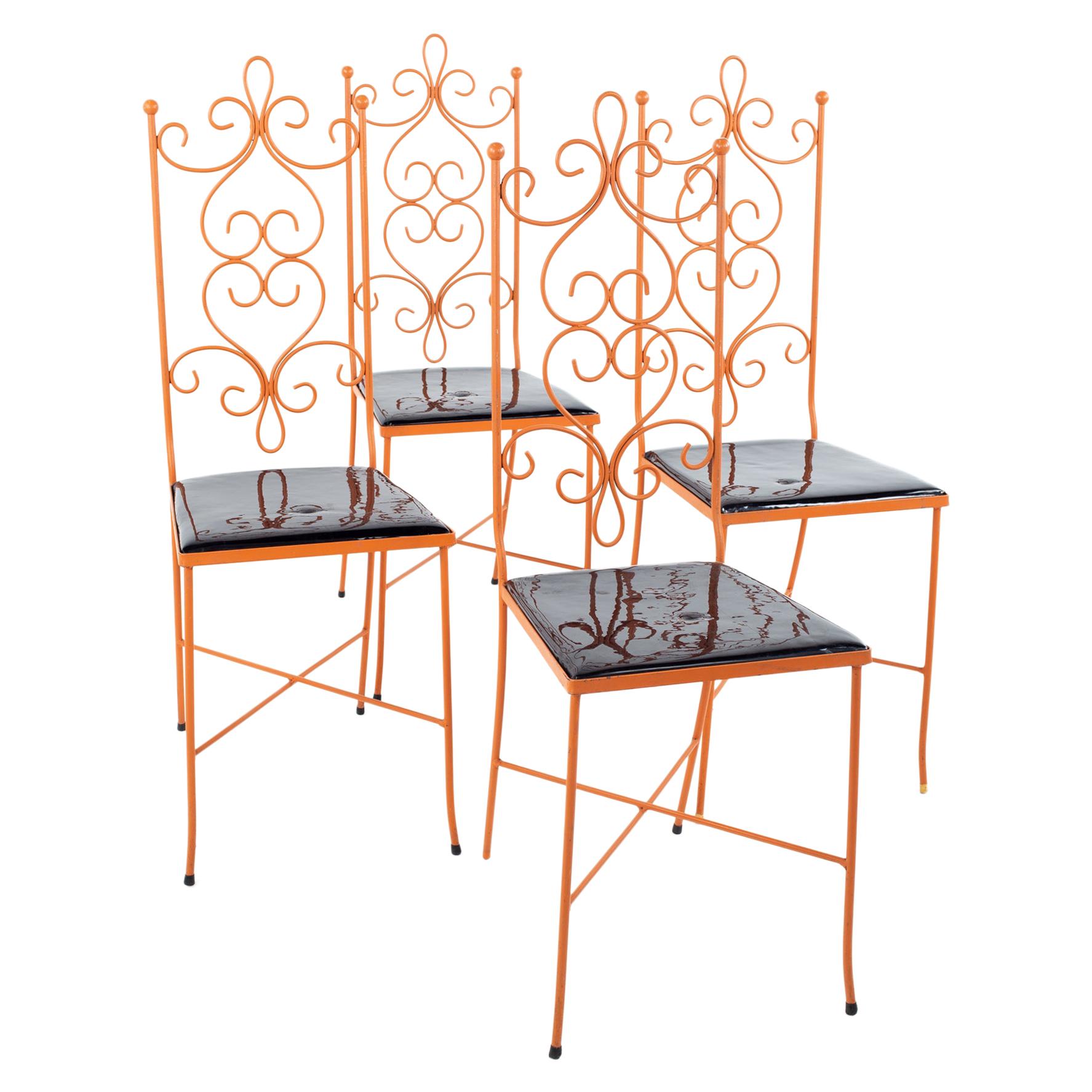 Arthur Umanoff Style Mid Century Orange Metal Dining Chairs, Set of 4