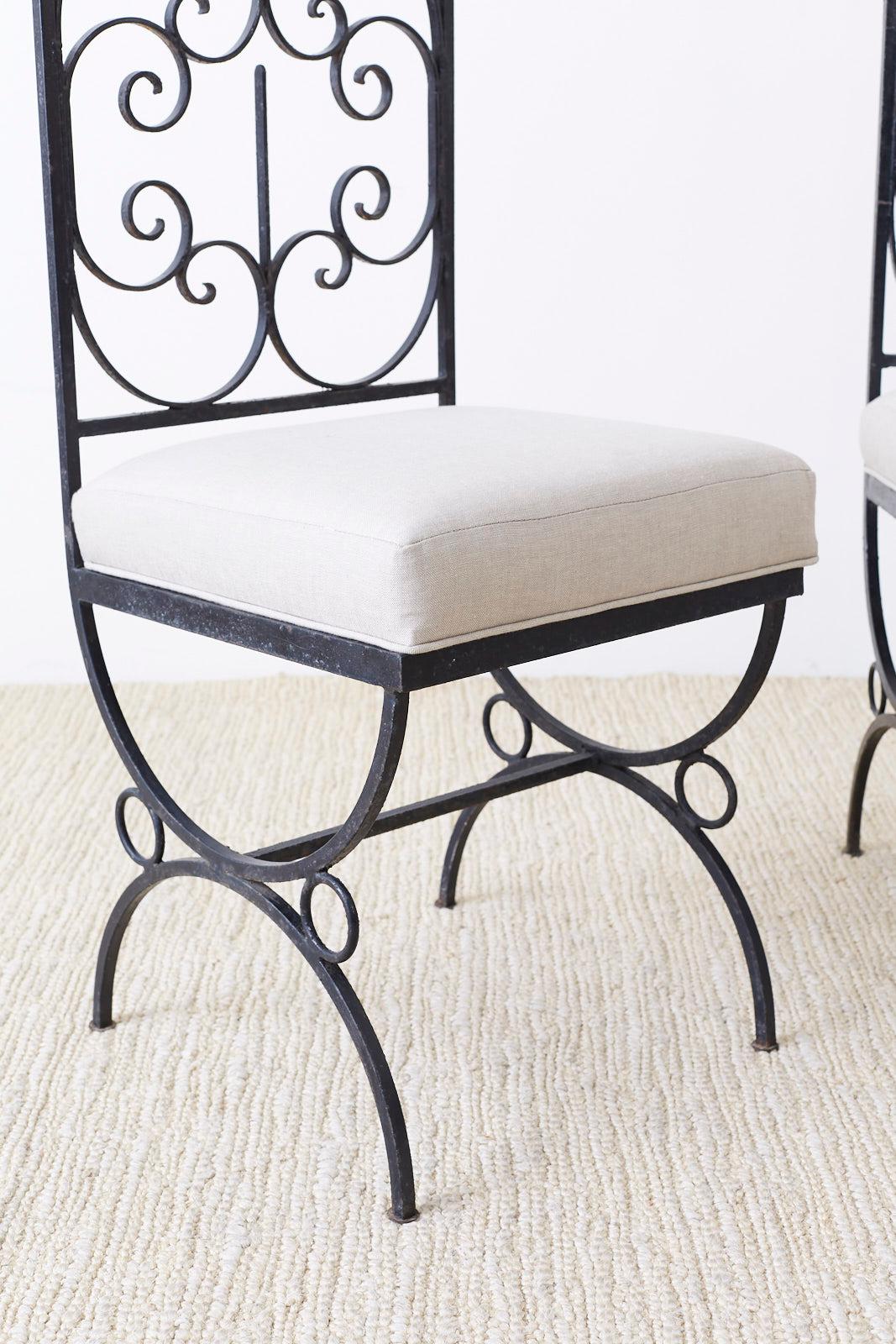 Wrought Iron Arthur Umanoff Style Spanish Revival High Back Chairs