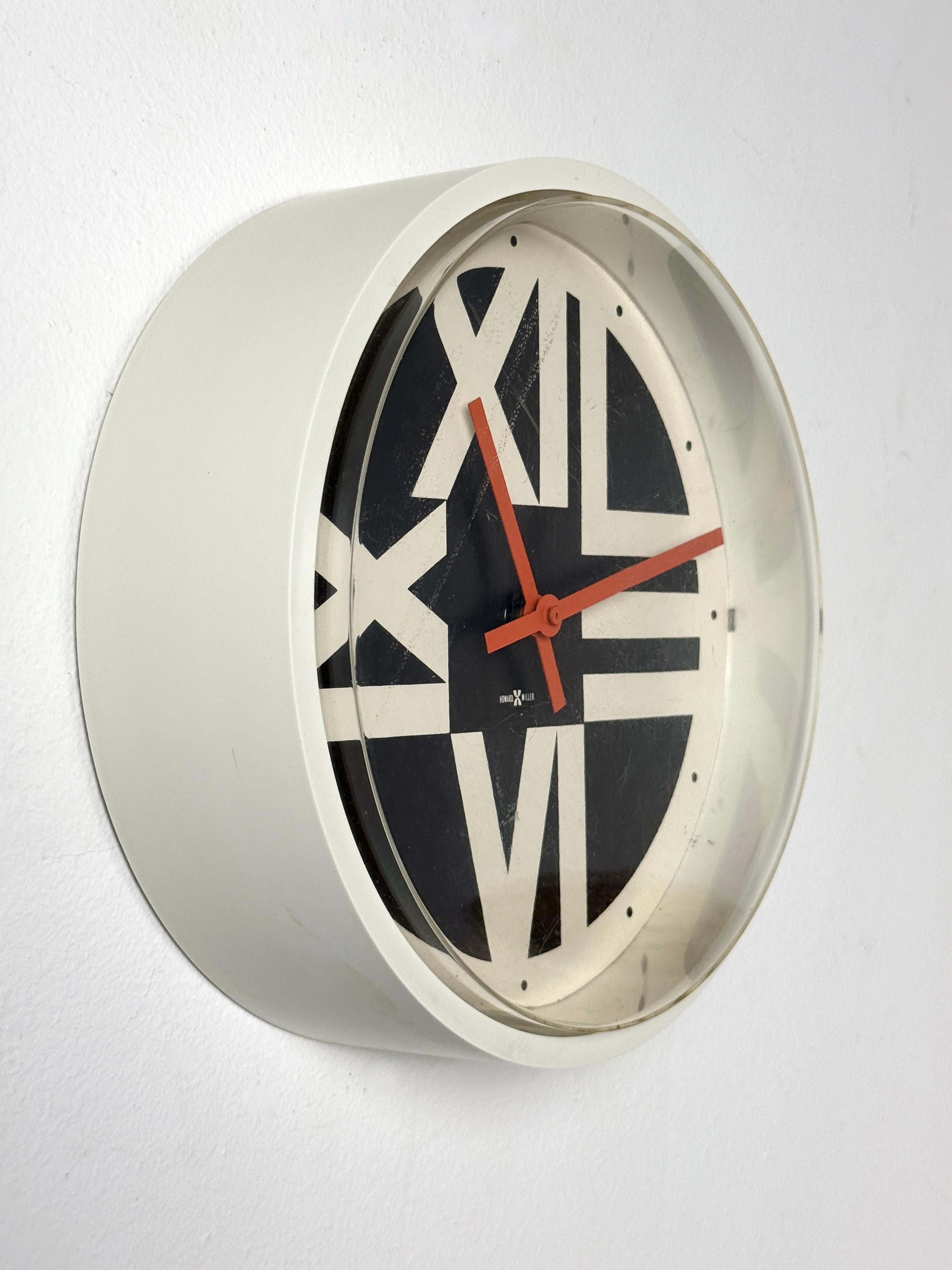 Mid-Century Modern Arthur Umanoff Swing Timer Modernist Black and White Clock Howard Miller 1970s For Sale