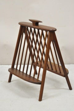 Arthur Umanoff Teak Wood Mid Century Danish Modern Compass Book Magazine Rack