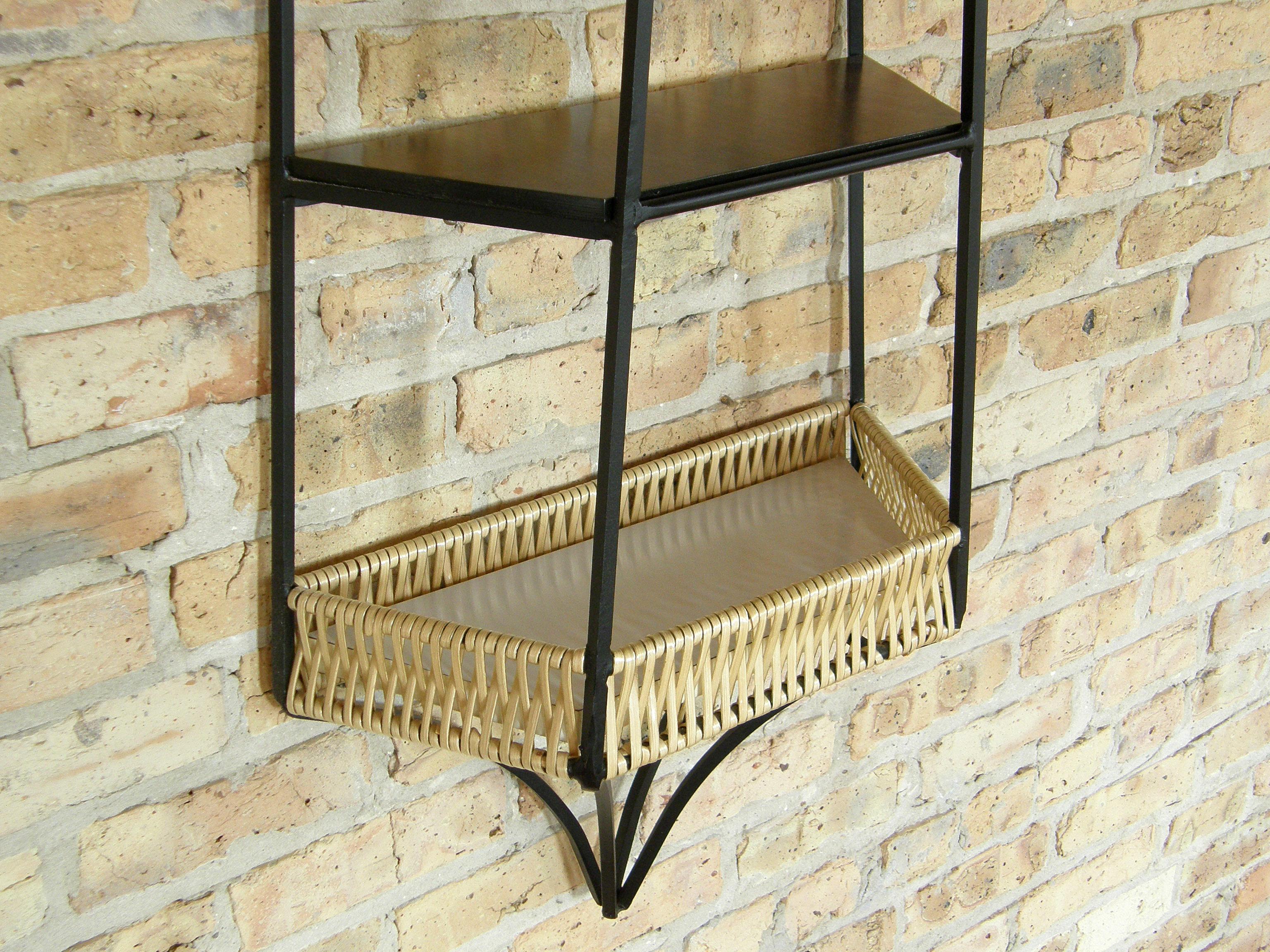 American Arthur Umanoff Wall Mounted Shelf Unit for Shaver Howard with Wrought Iron Frame
