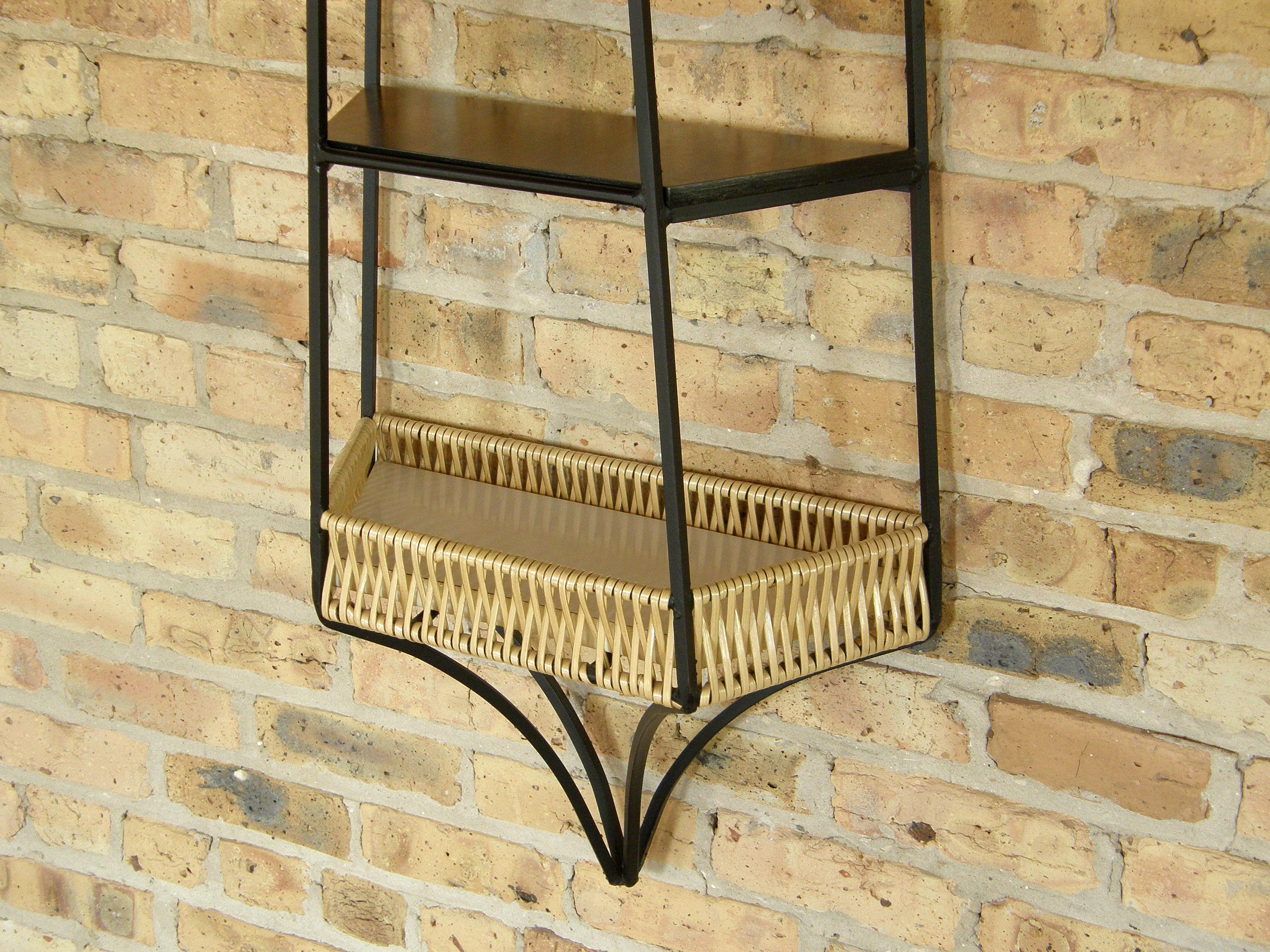 Wicker Arthur Umanoff Wall Mounted Shelf Unit for Shaver Howard with Wrought Iron Frame