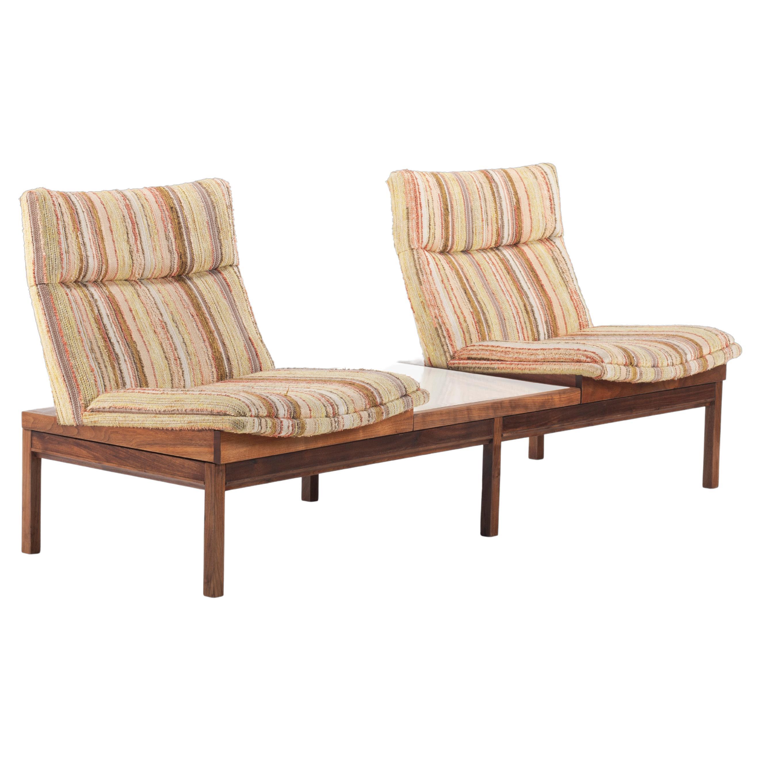 Arthur Umanoff Walnut Bench Modular Sofa with Table for Madison Furniture, 1950s For Sale