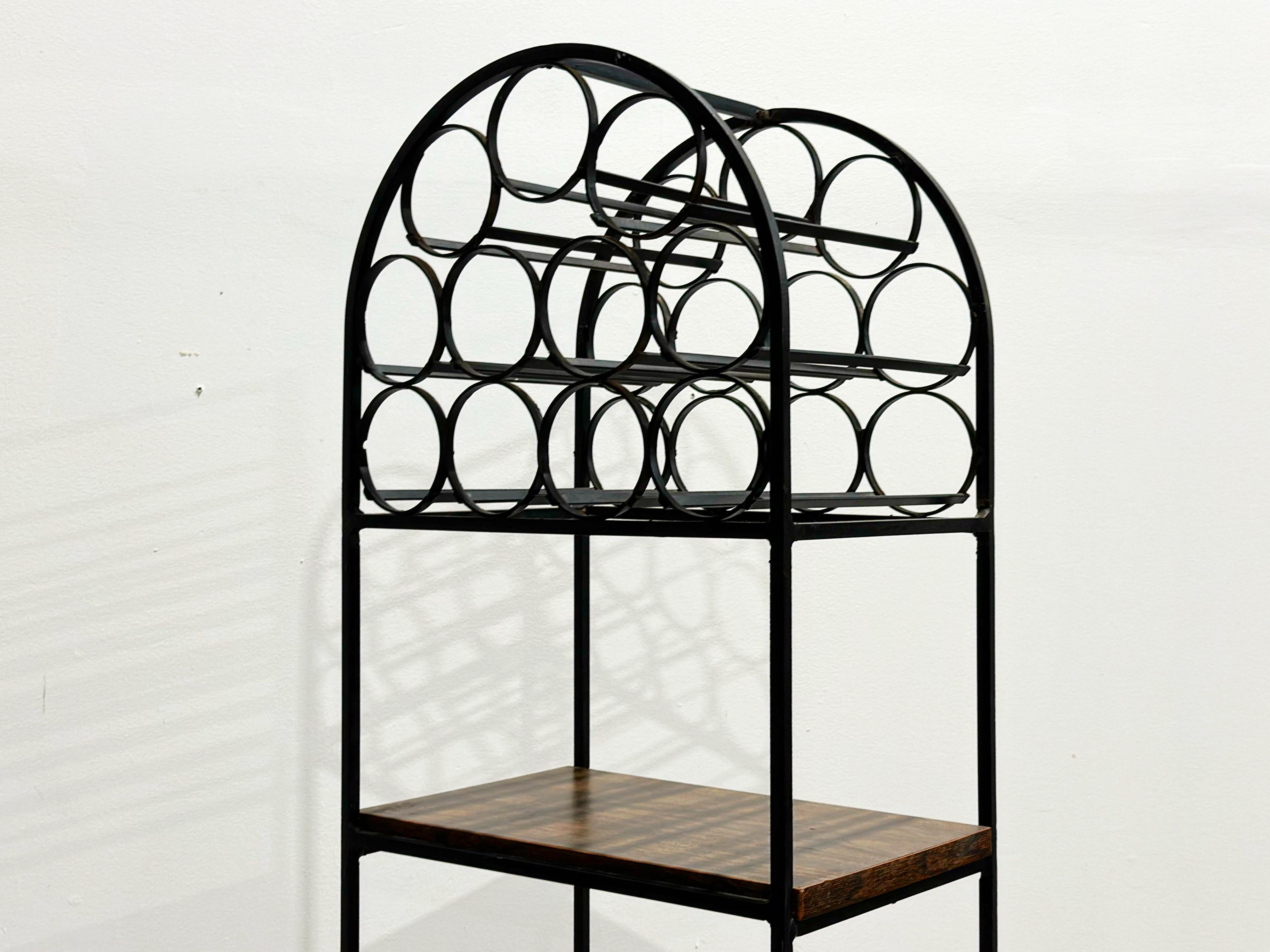 Arthur Umanoff Wine Rack, Wrought Iron + Rattan, Kitchen Storage + Shelving In Good Condition For Sale In Decatur, GA