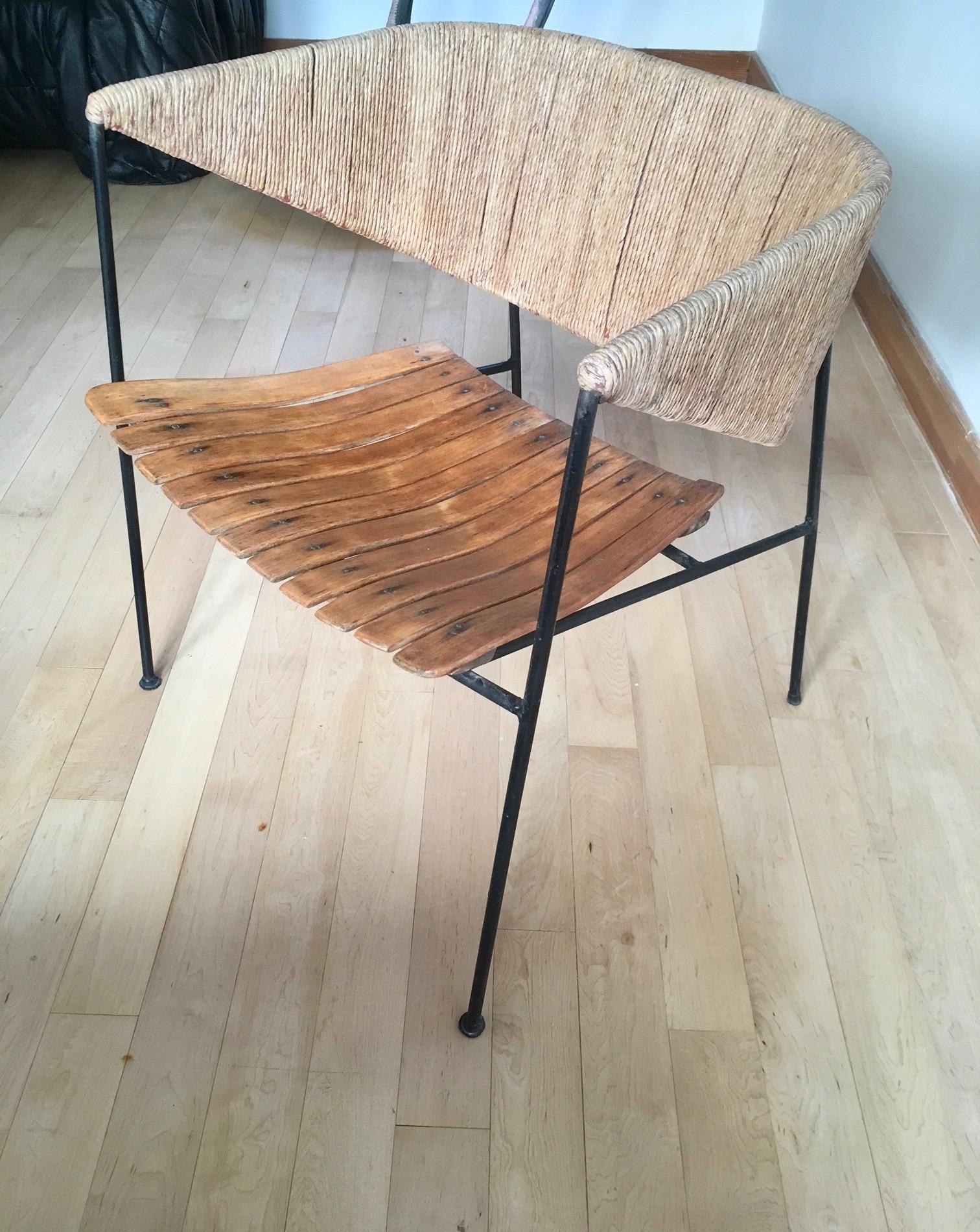 Iron Arthur Umanoff Wood and Rush Chair