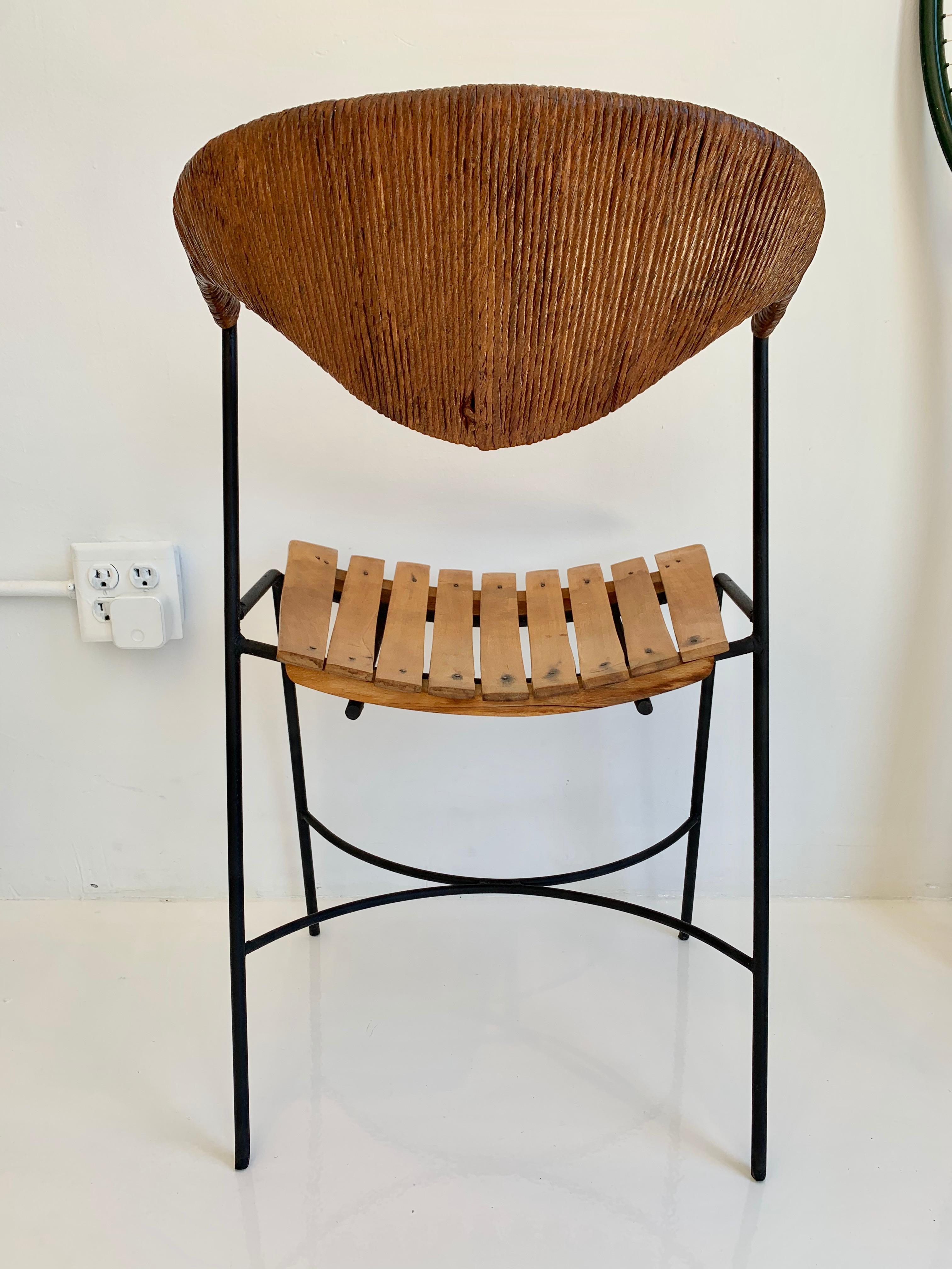 American Arthur Umanoff Wood and Rush Sculptural Chairs