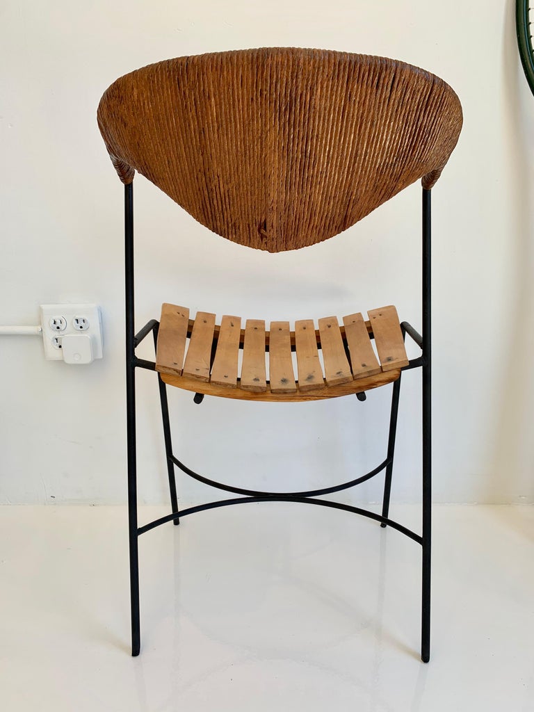 American Arthur Umanoff Wood and Rush Sculptural Chairs For Sale