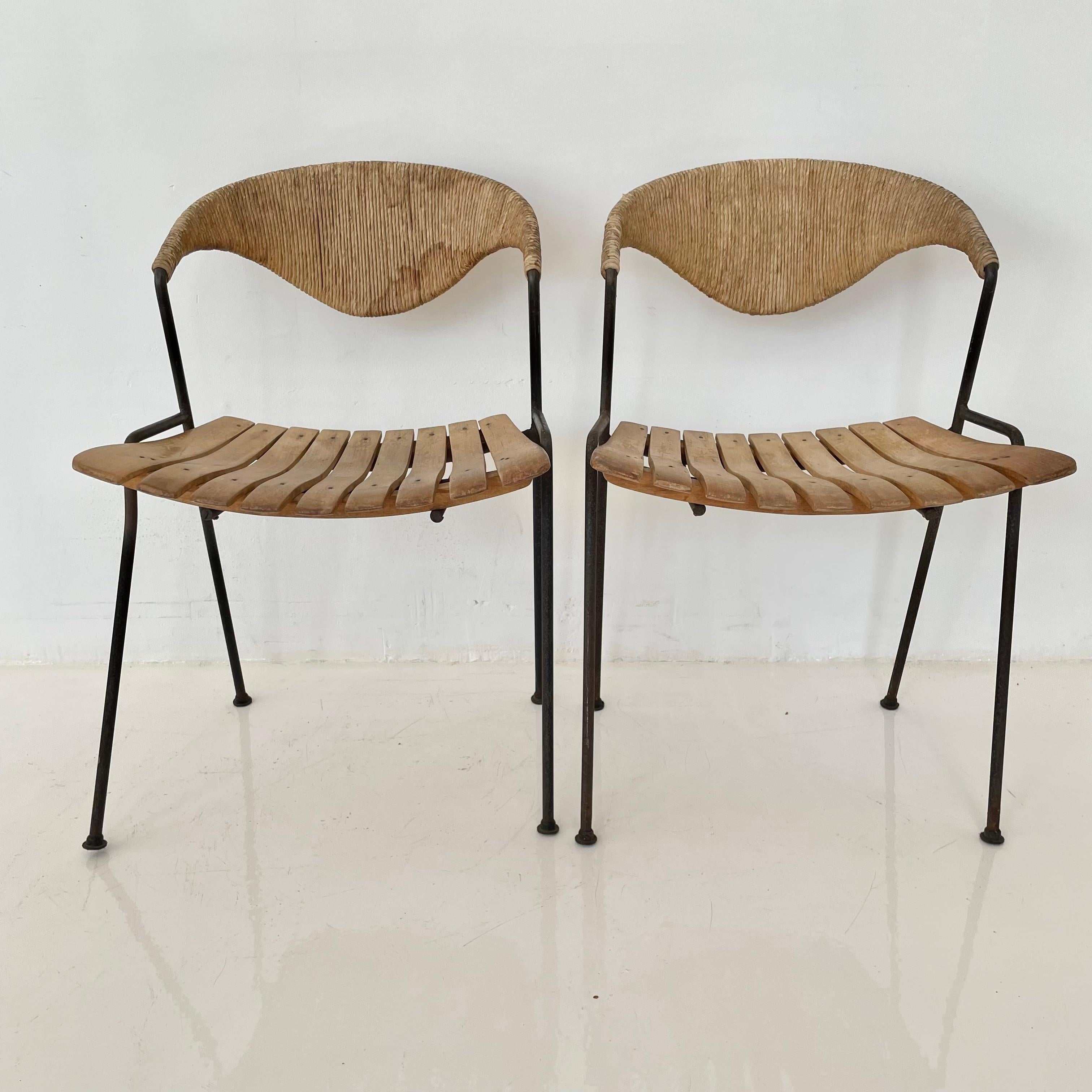 American Arthur Umanoff Wood and Rush Sculptural Chairs For Sale