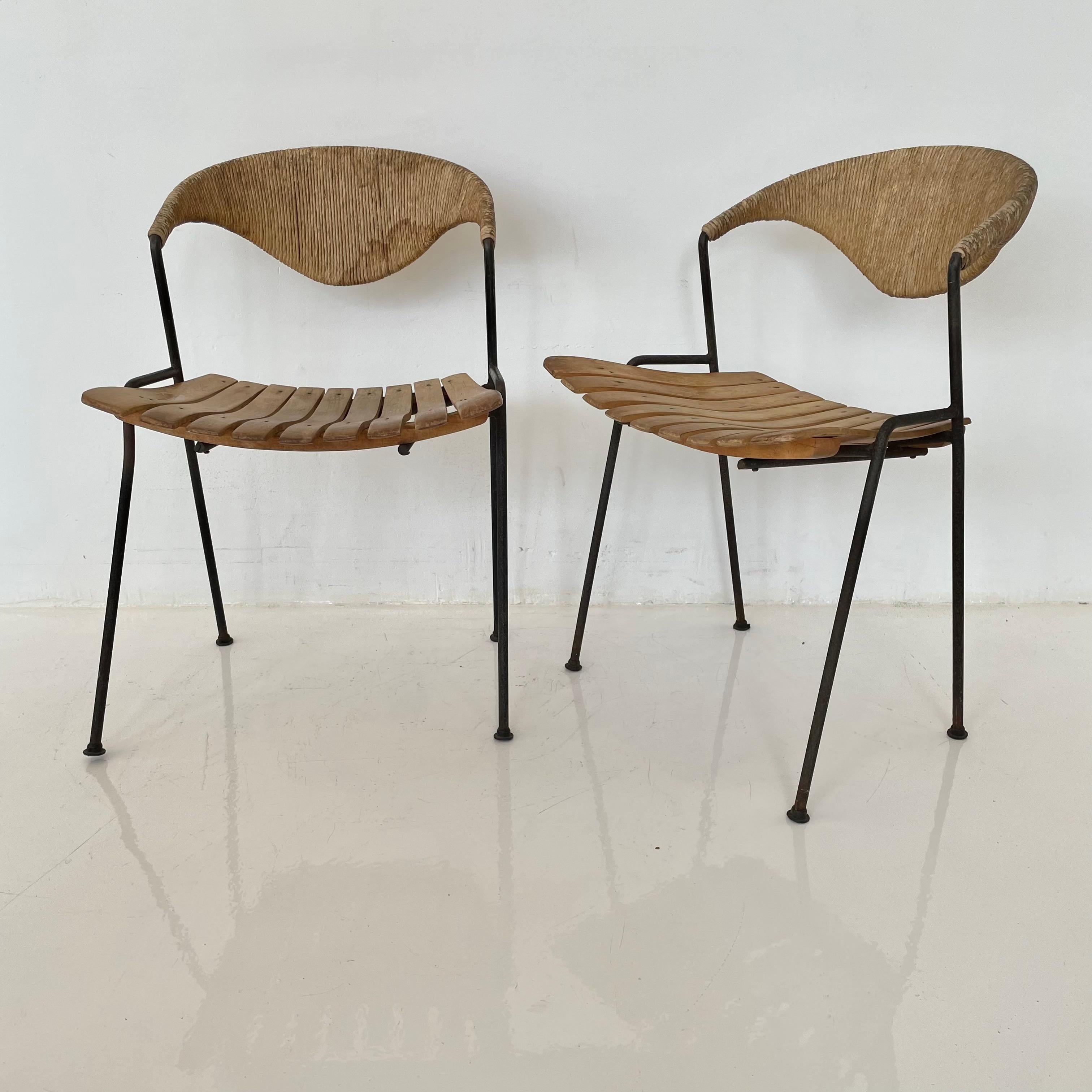 Arthur Umanoff Wood and Rush Sculptural Chairs In Good Condition For Sale In Los Angeles, CA