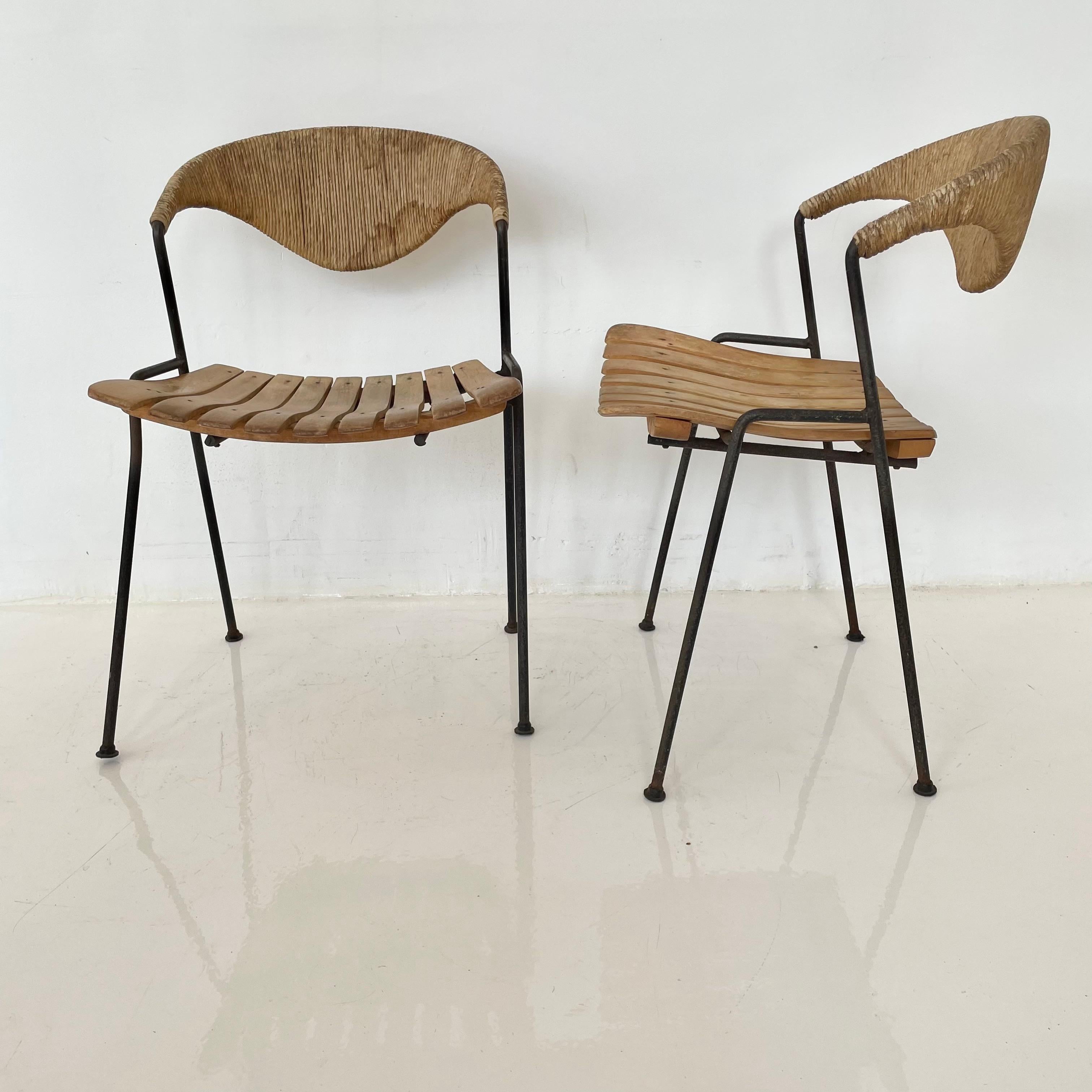 Mid-20th Century Arthur Umanoff Wood and Rush Sculptural Chairs For Sale