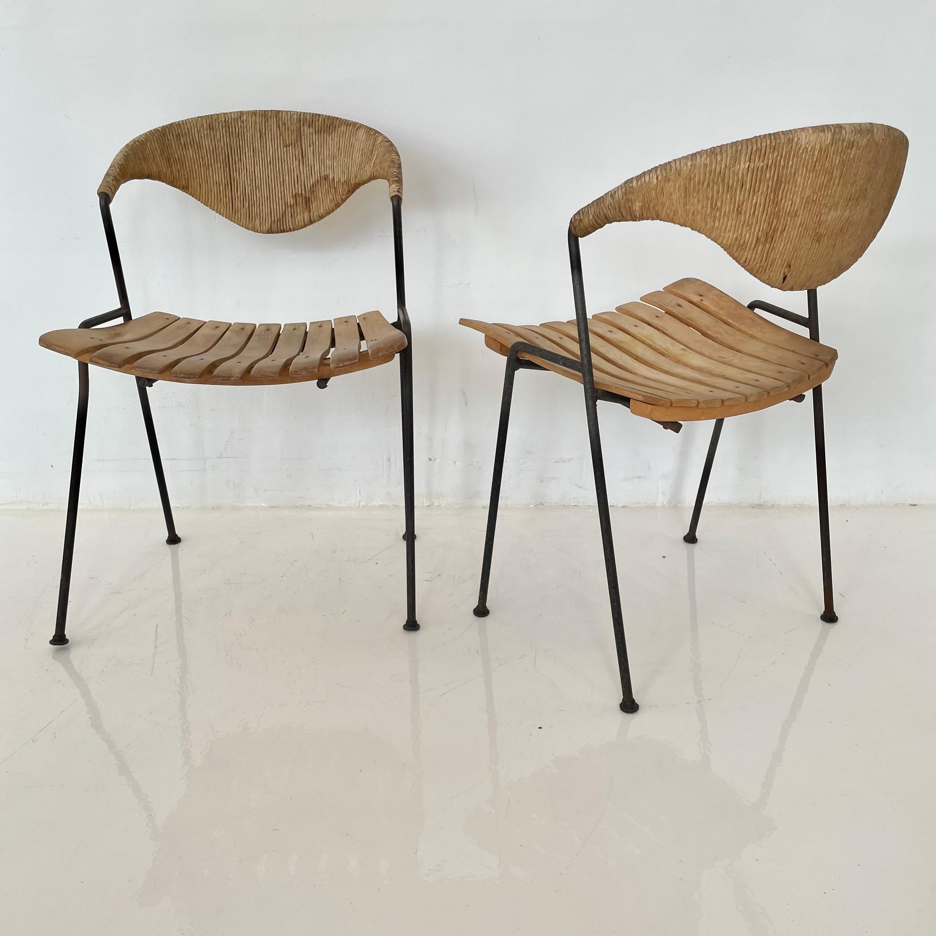 Arthur Umanoff Wood and Rush Sculptural Chairs For Sale 1