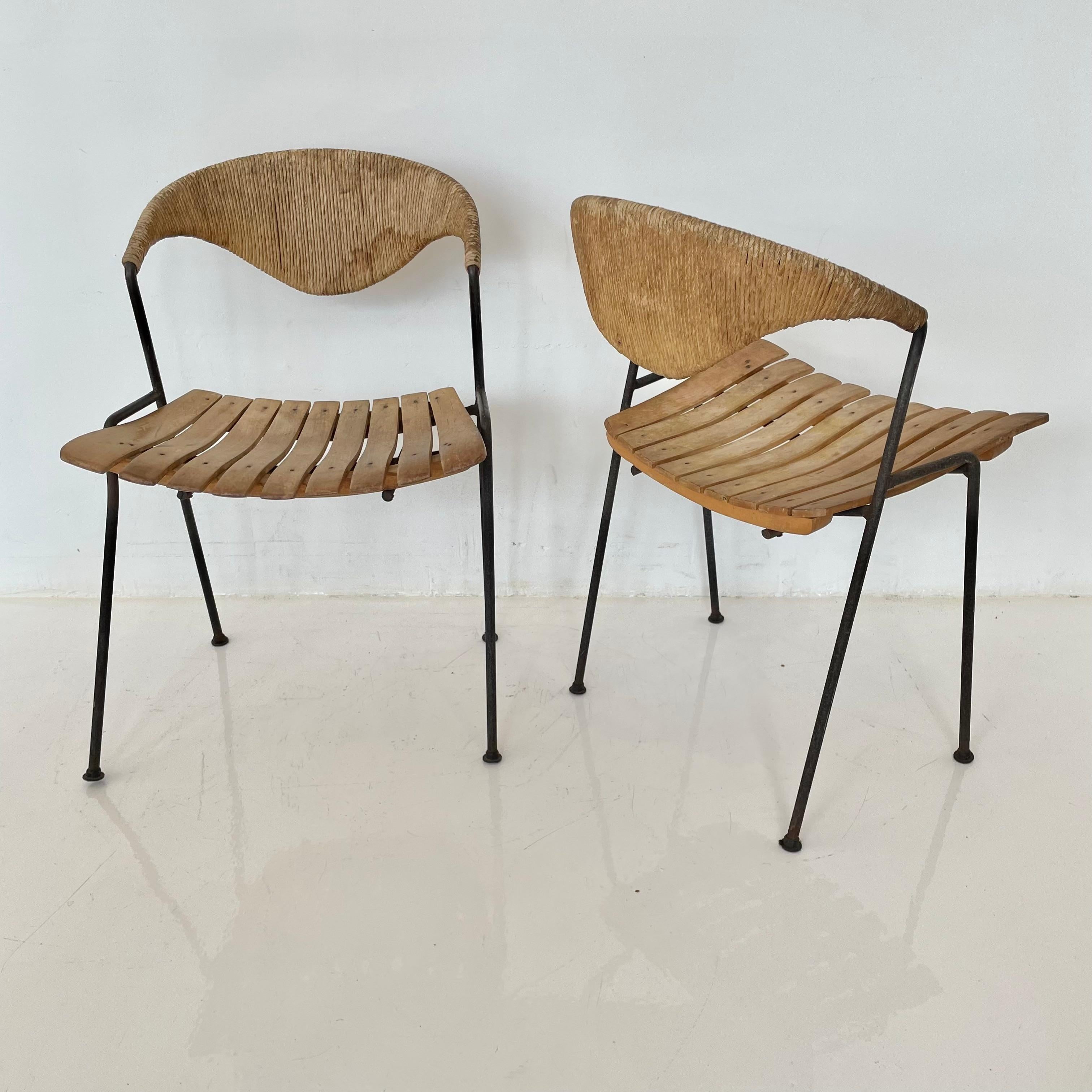Arthur Umanoff Wood and Rush Sculptural Chairs For Sale 3