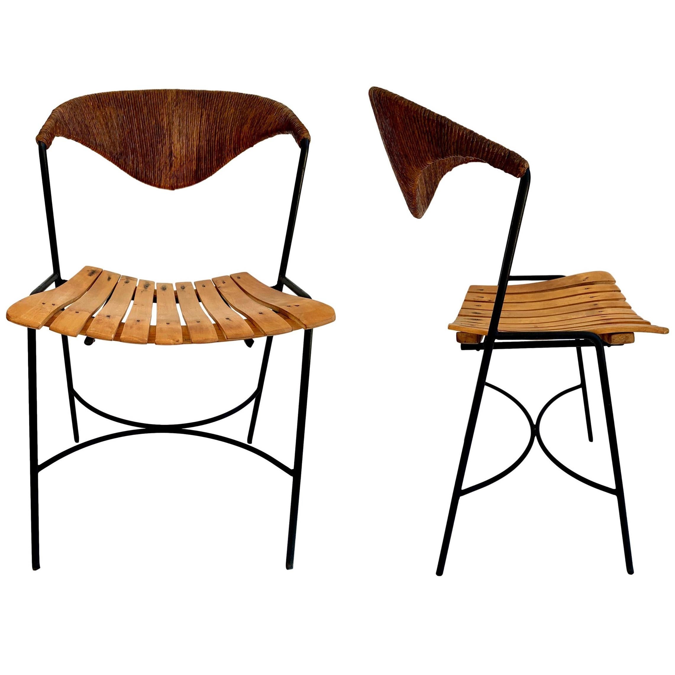 Arthur Umanoff Wood and Rush Sculptural Chairs