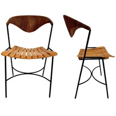 Arthur Umanoff Wood and Rush Sculptural Chairs