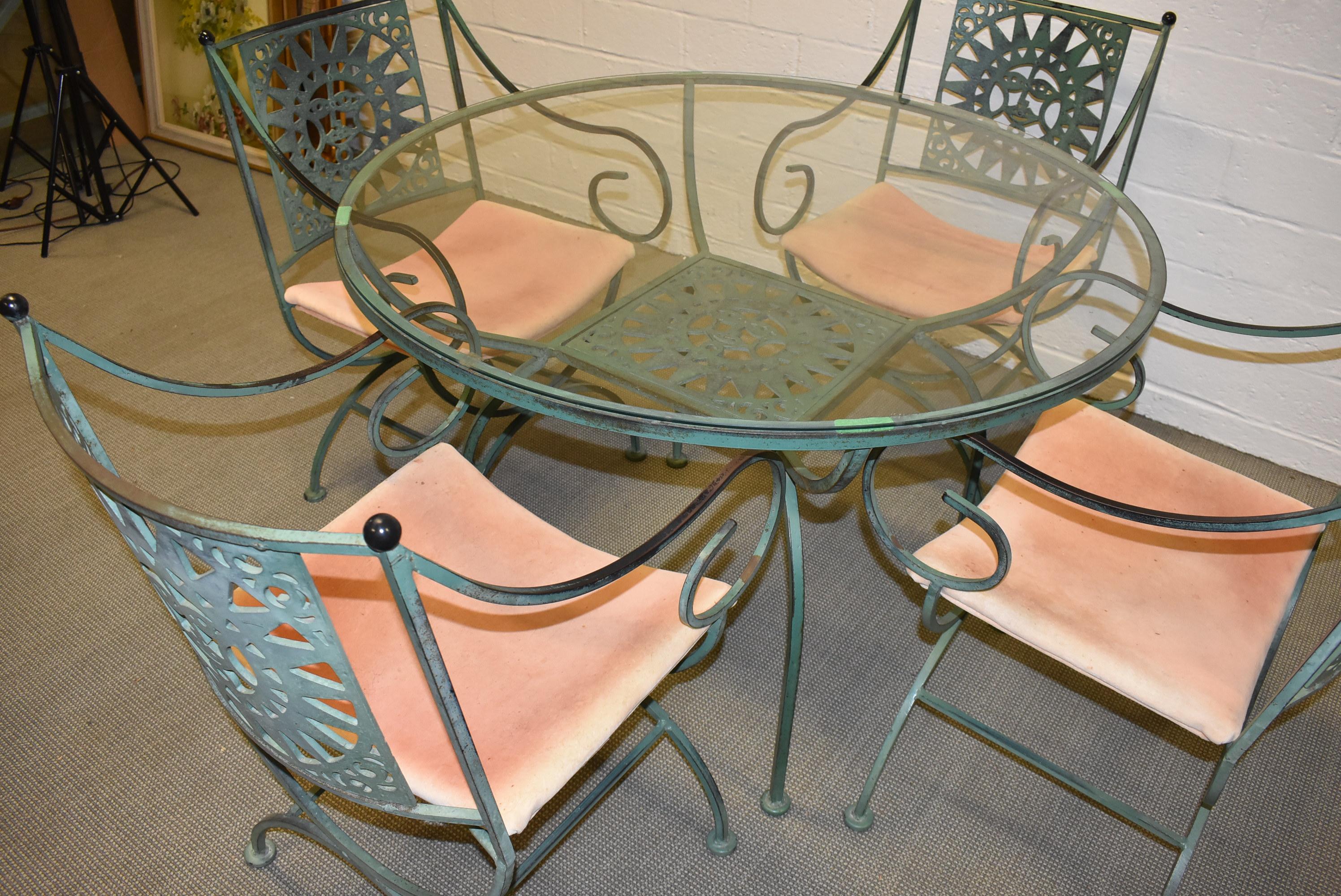 Arthur Umanoff Wrought Iron Mayan Sun Patio Set For Sale 1