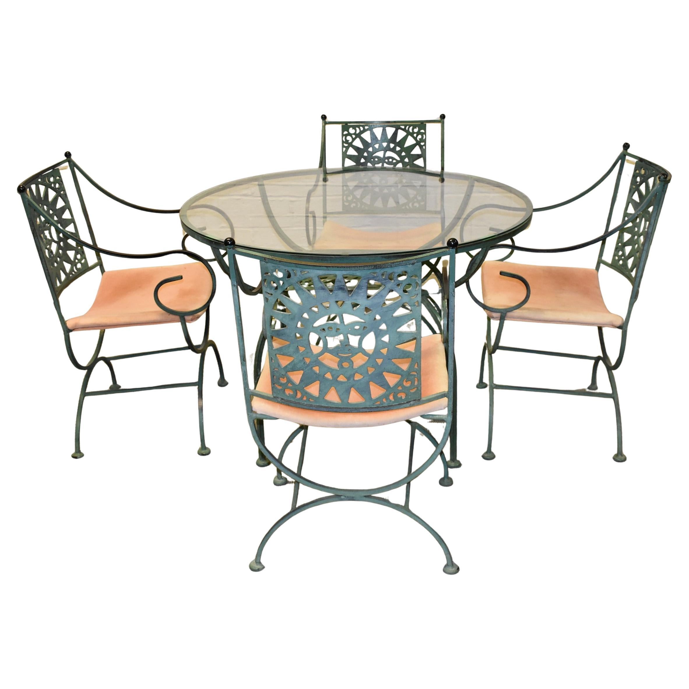 Arthur Umanoff Wrought Iron Mayan Sun Patio Set For Sale