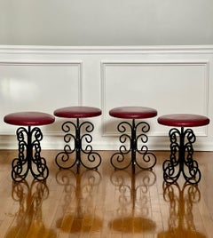 Arthur Umanoff Wrought Iron Stools, Set of 4