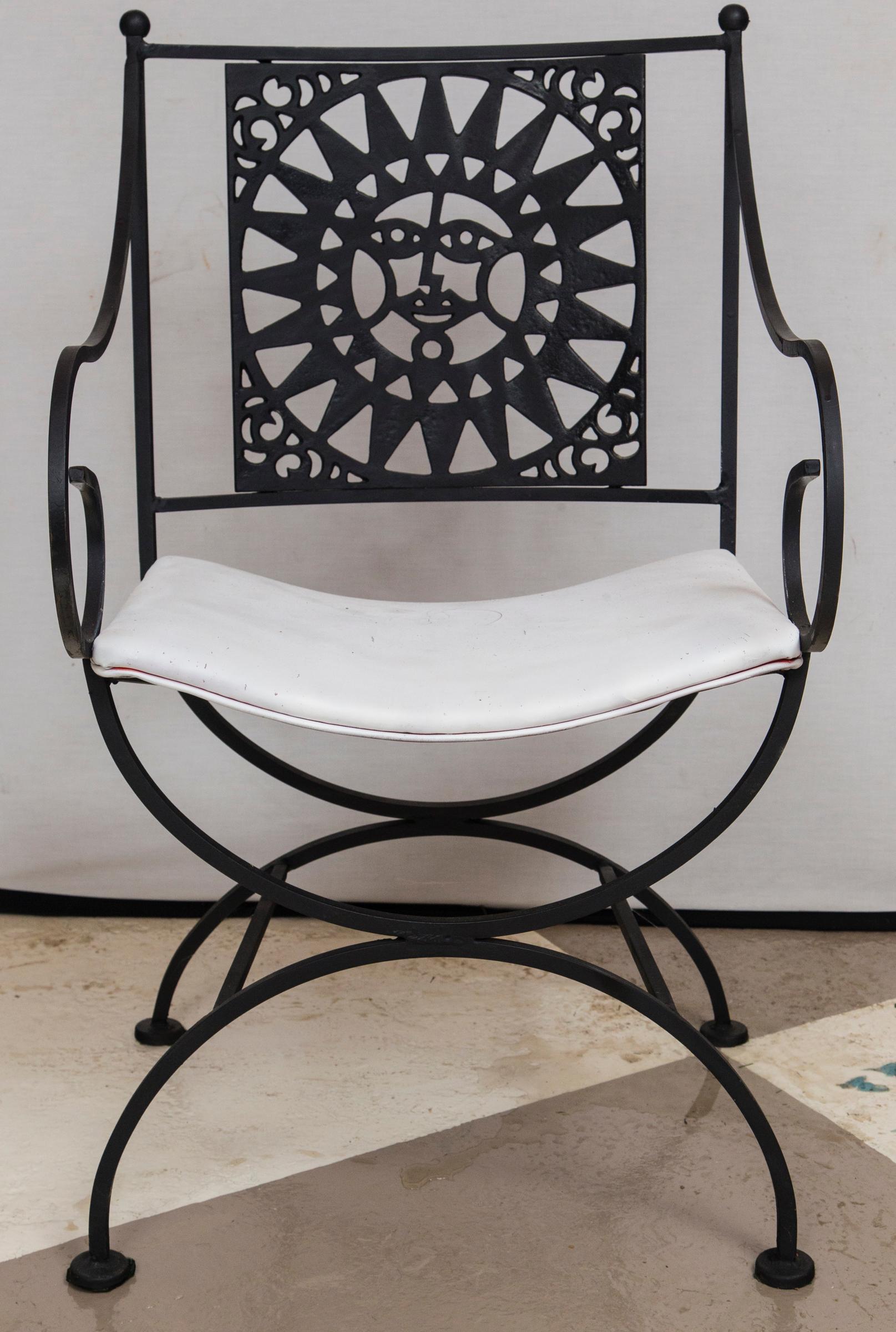 American Arthur Umanoff Wrought Iron Sun Table and Four Chairs