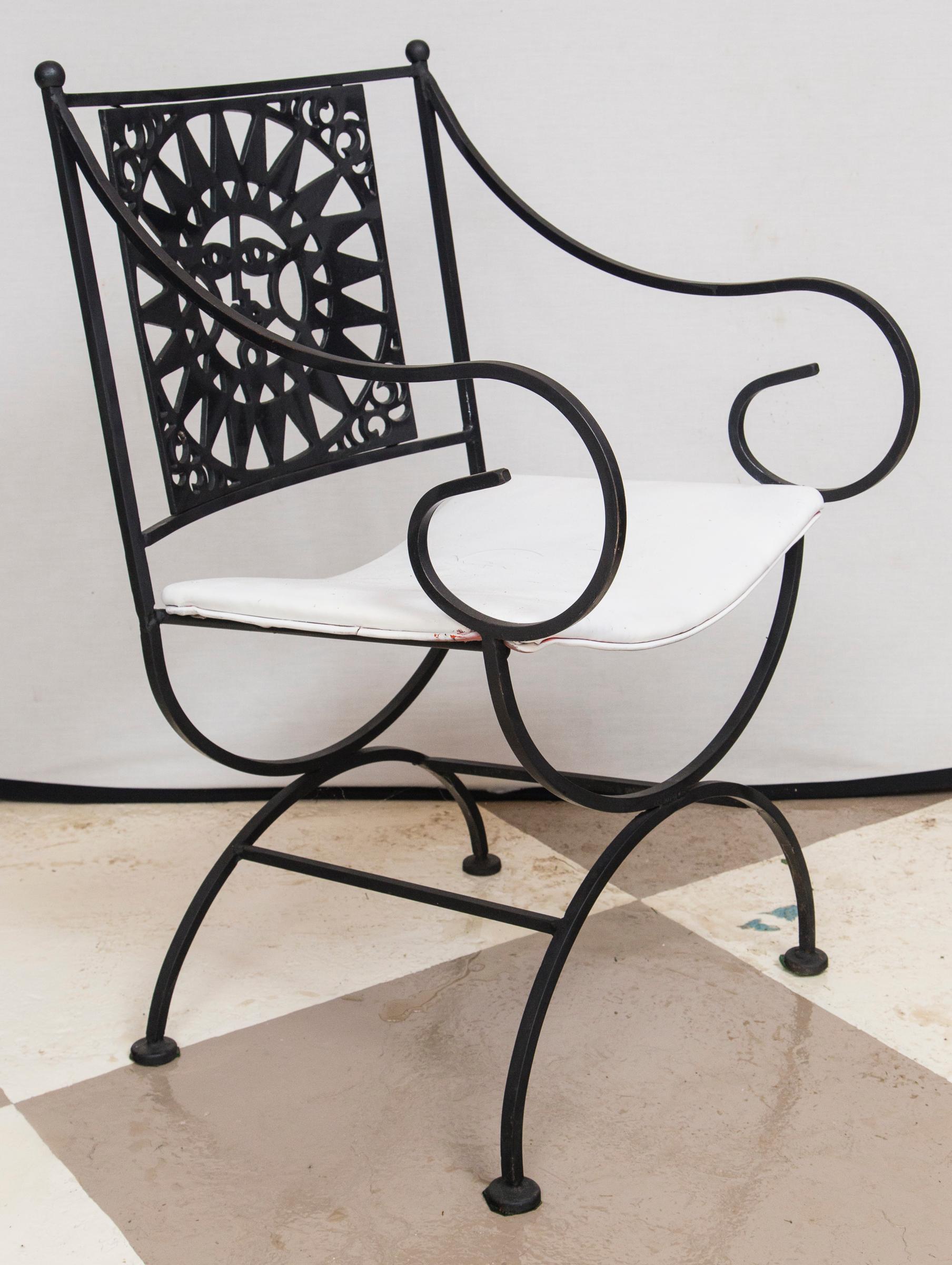 Mid-20th Century Arthur Umanoff Wrought Iron Sun Table and Four Chairs