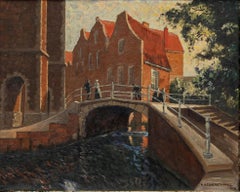Arthur Victor Coverley-Price (1901-1988) - Gerahmtes Öl von 1939, Eine Brücke in Delft