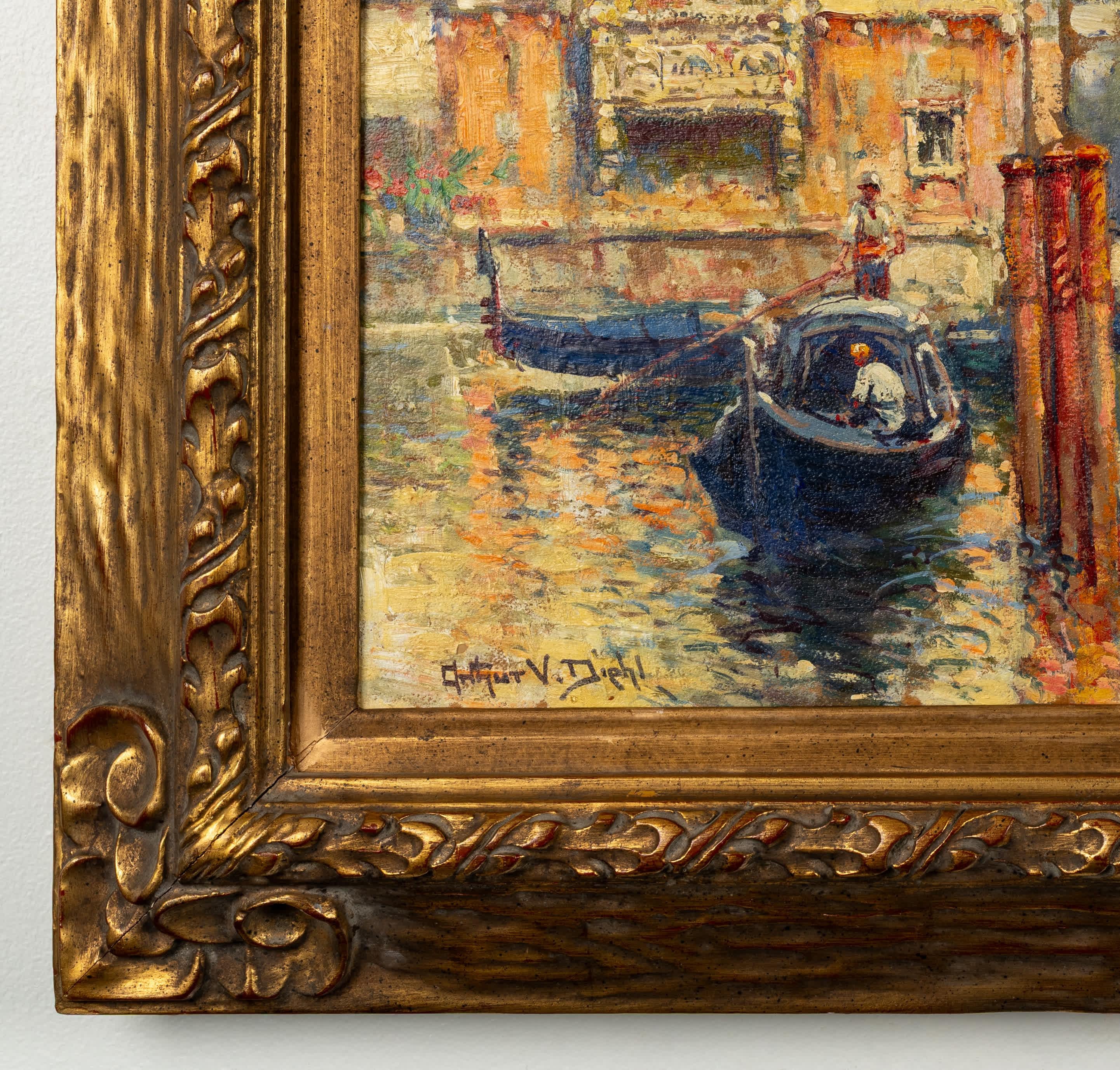 Canale veneziano - Landscape Painting Marrone di Arthur Vidal Diehl