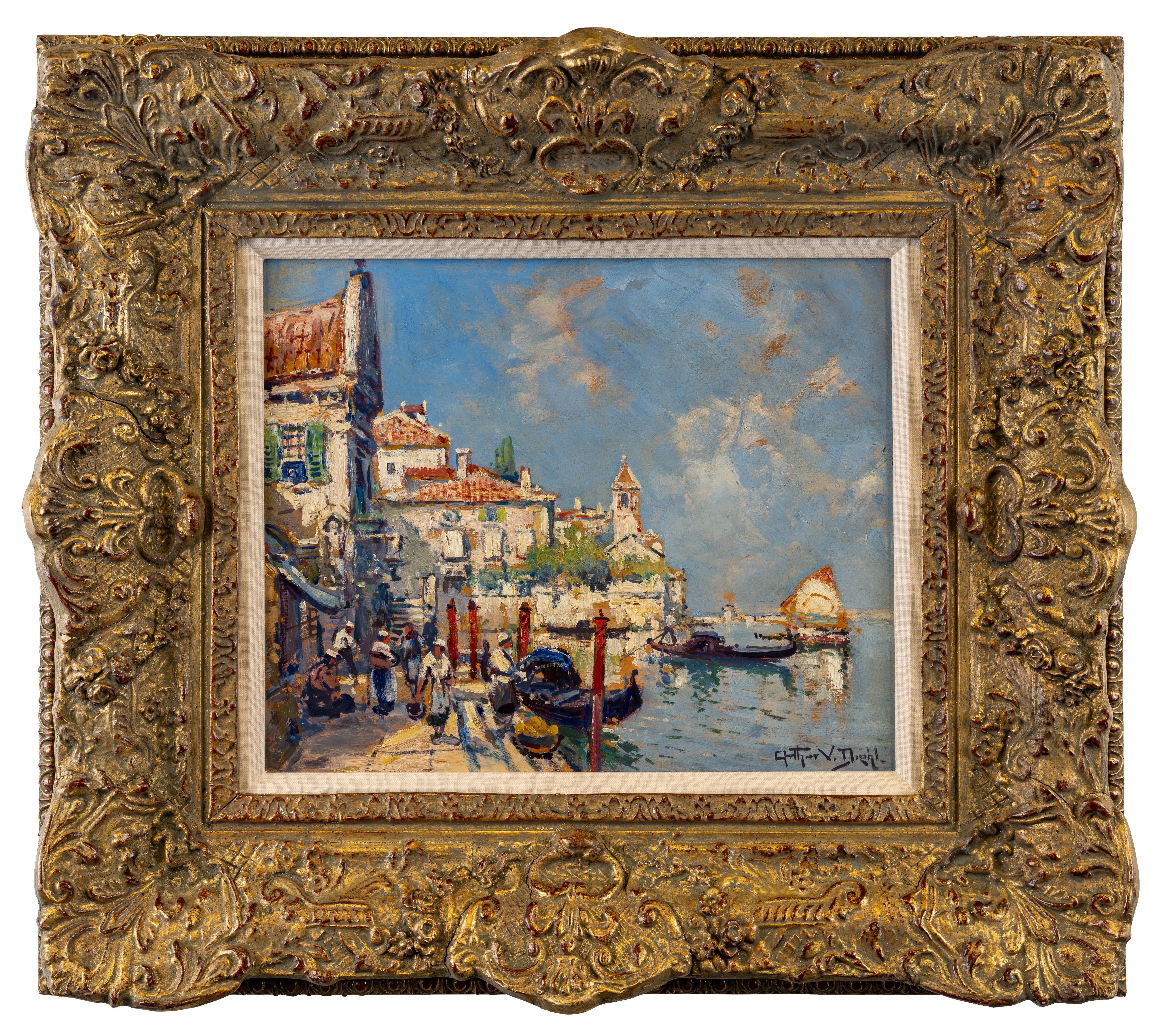 Arthur Vidal Diehl Landscape Painting - Venetian Harbor