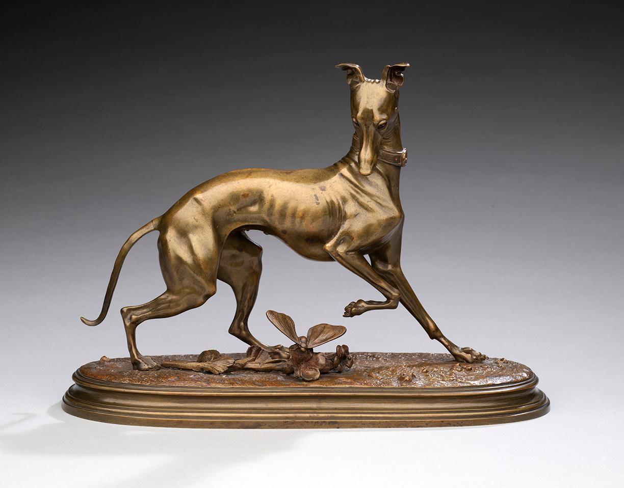 Bronze Dog "Whippet with a Butterfly" by Arthur Waagen (1833-1898) 1 of 2