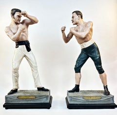 John L. Sullivan, James J. Corbett, par de esculturas de boxeadores pintadas a color