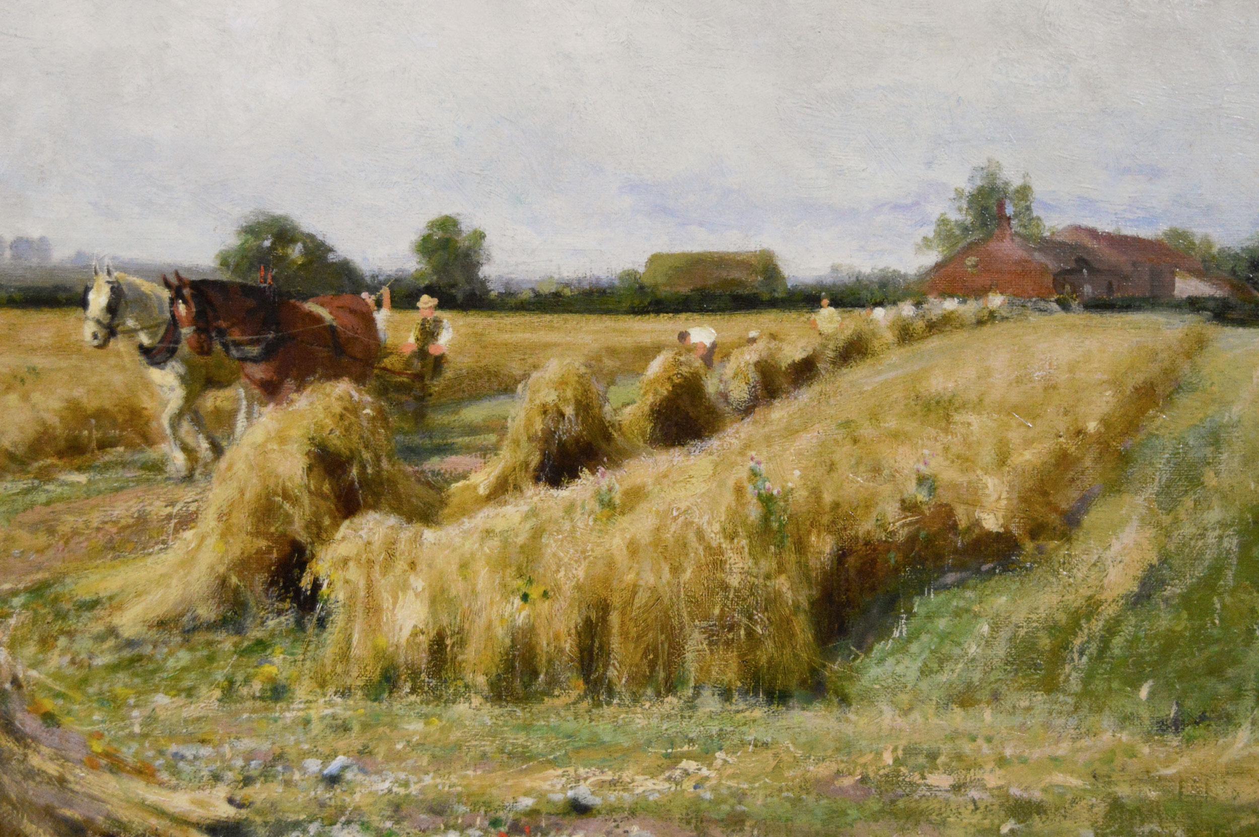 19th Century landscape oil painting of a harvest - Brown Landscape Painting by Arthur Walker Redgate