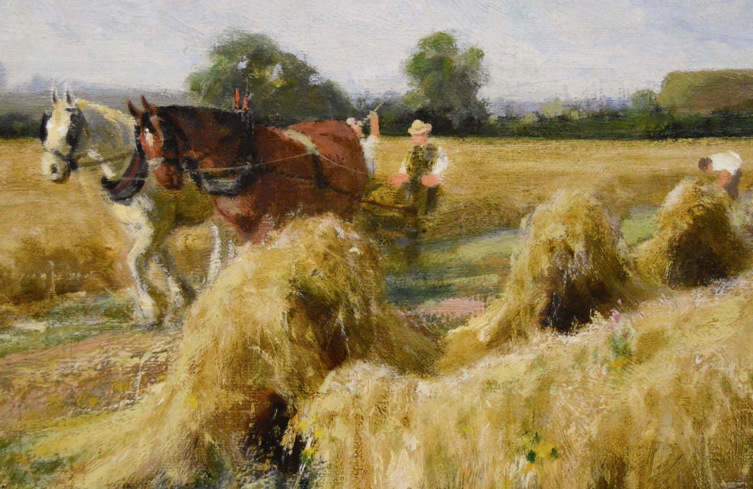 Arthur Walker Redgate
British, (1860-1906)
The Harvesters
Oil on canvas, signed
Image size: 19.25 inches x 29.25 inches 
Size including frame: 27 inches x 37 inches

A pleasing landscape painting of a harvest by Arthur Walker Redgate. Figures are