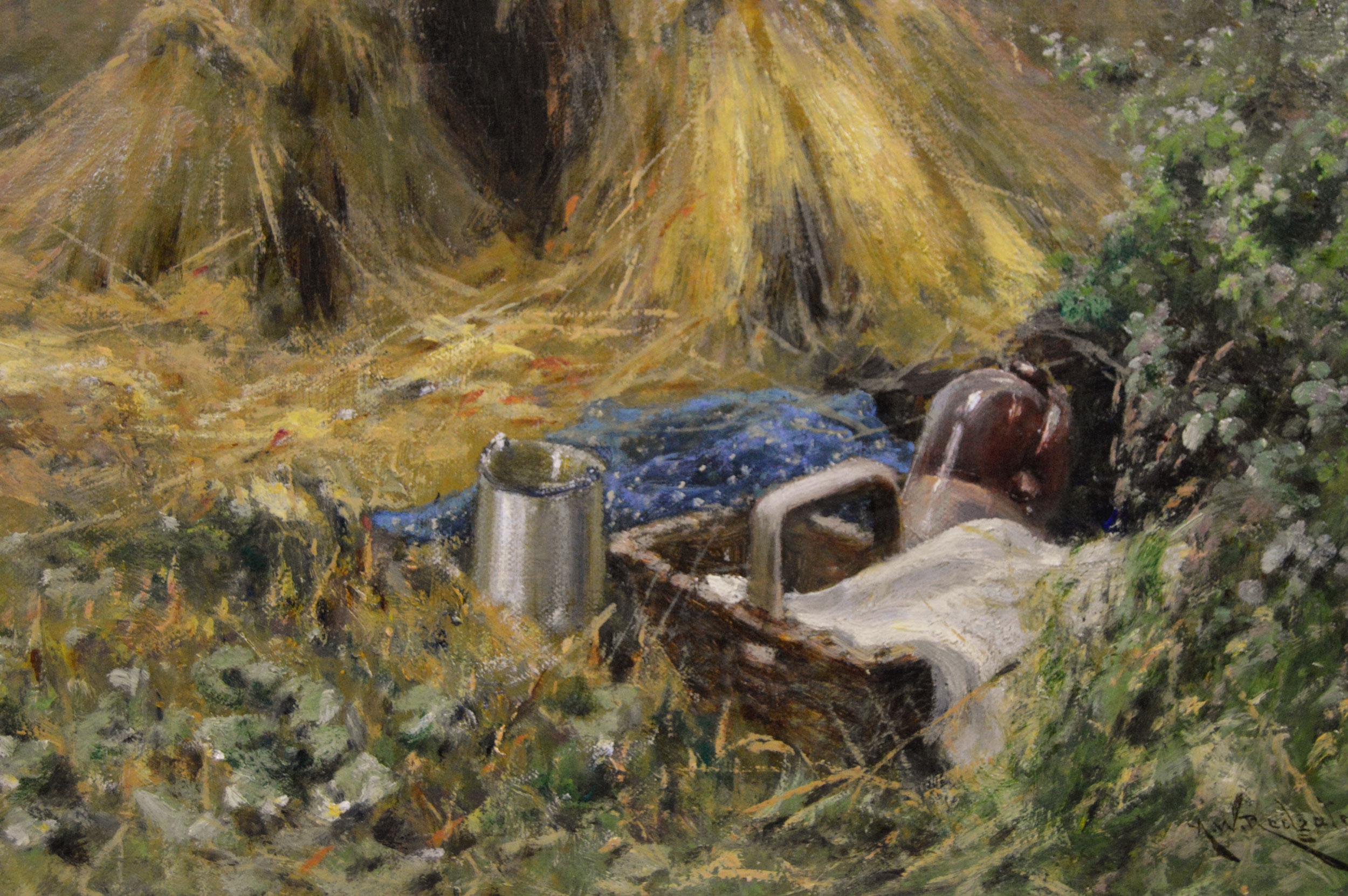 Peinture à l'huile du 19e siècle représentant des canards dans un champ de récolte - Marron Landscape Painting par Arthur Walker Redgate