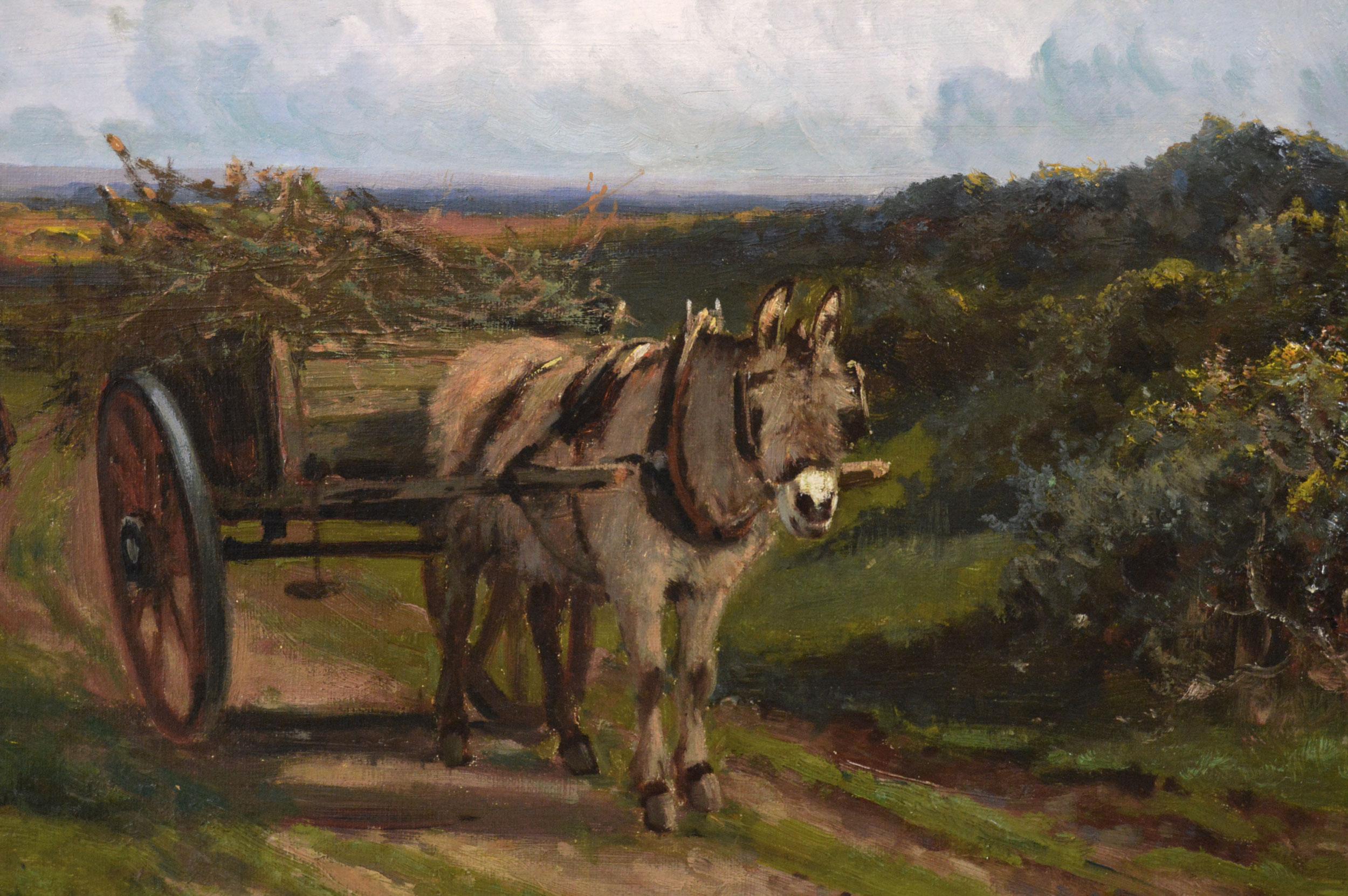 19th Century landscape oil painting of figures with a donkey & cart - Victorian Painting by Arthur Walker Redgate