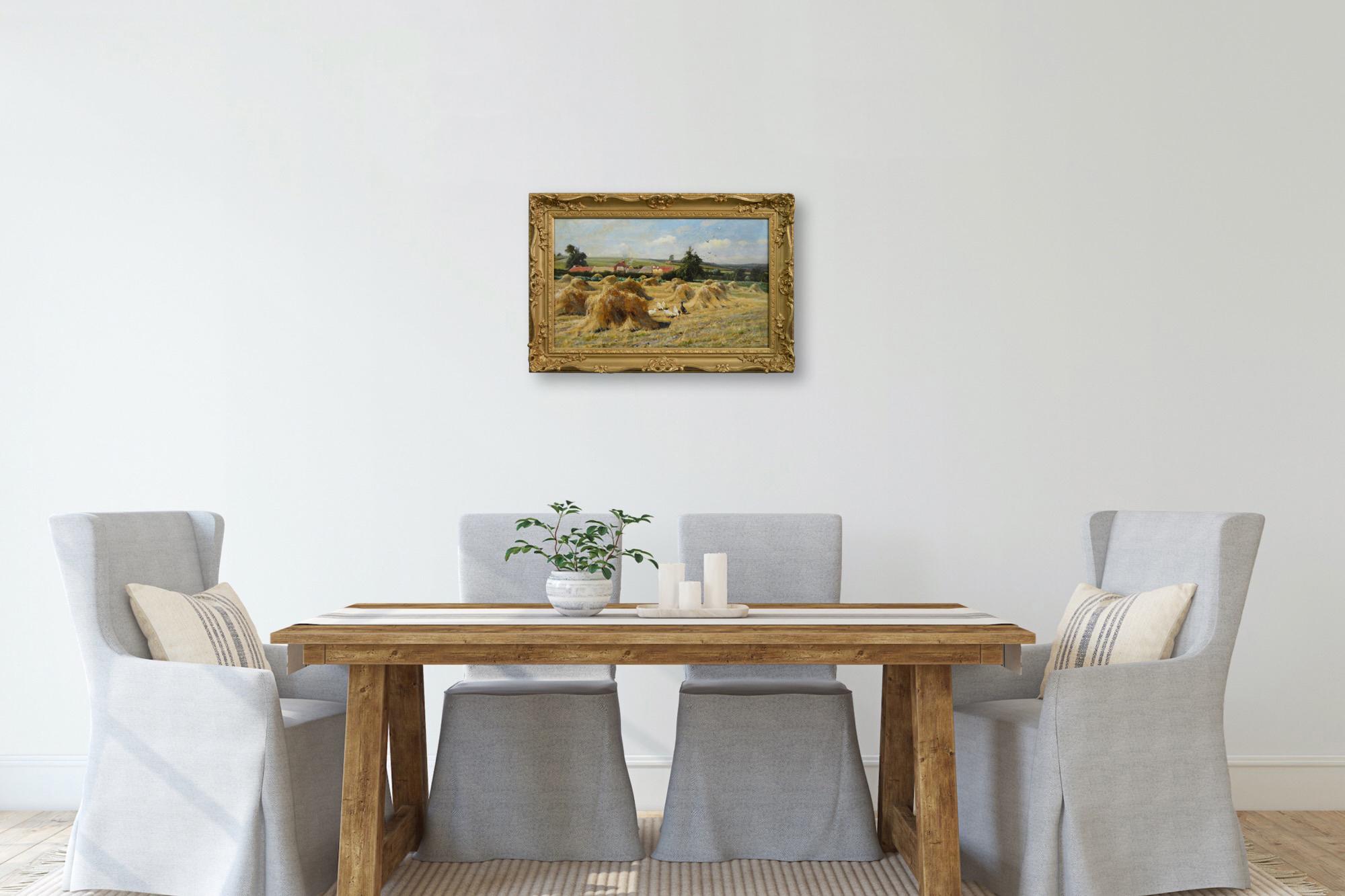 Peinture à l'huile du 19e siècle représentant une oie dans un cornfield du Nottinghamshire en vente 6