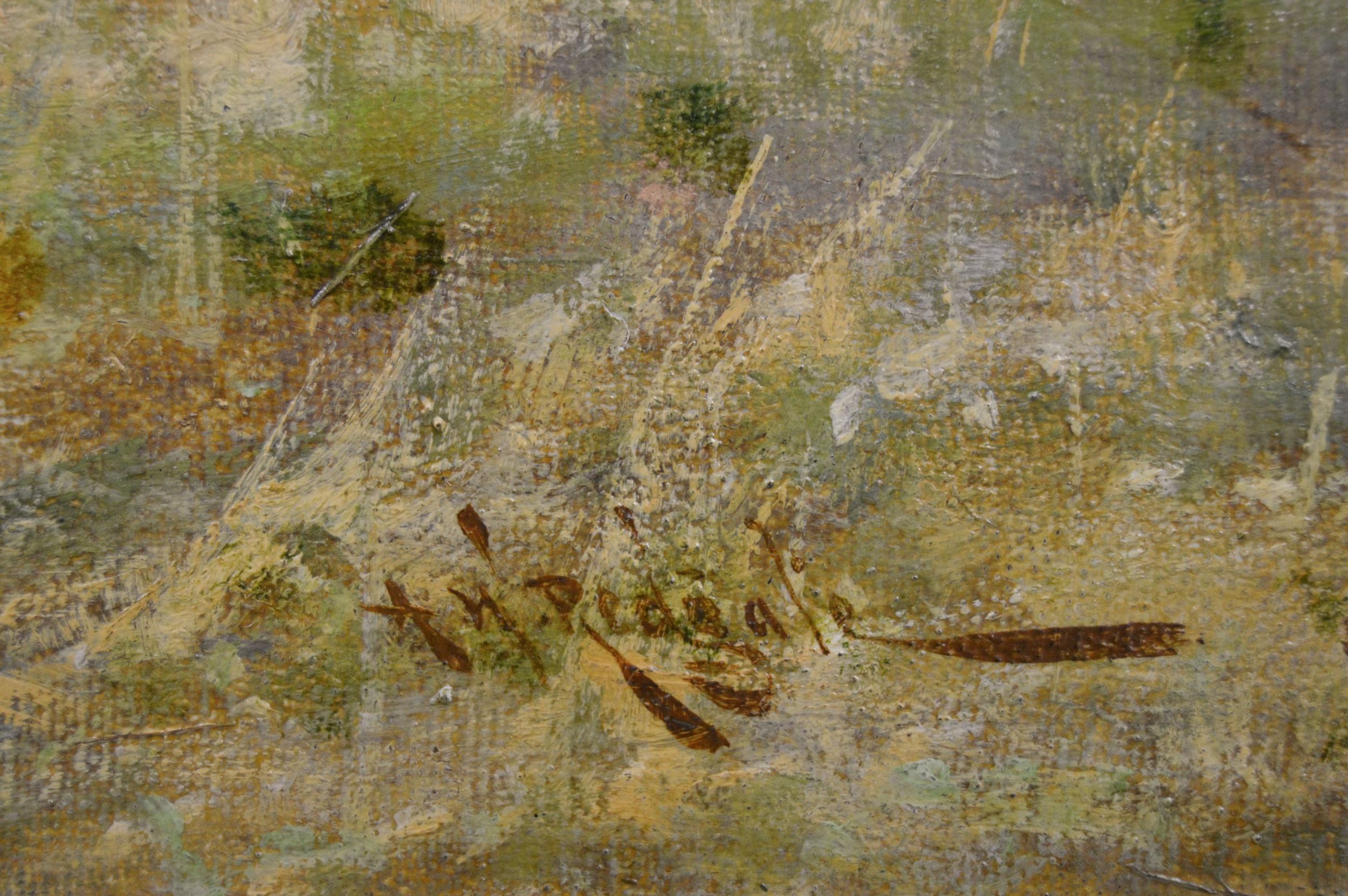 19th Century landscape oil painting of geese in a Nottinghamshire cornfield For Sale 2