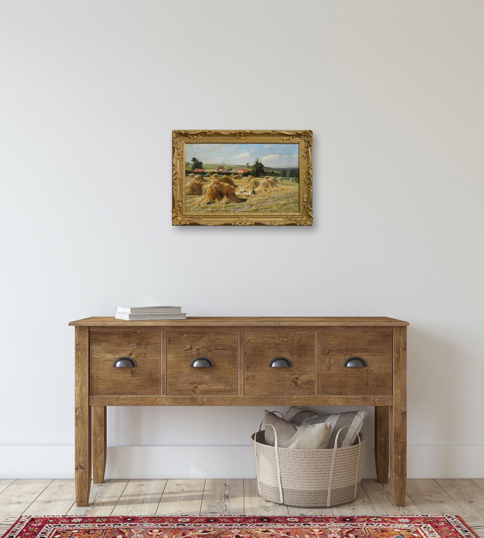 Peinture à l'huile du 19e siècle représentant une oie dans un cornfield du Nottinghamshire en vente 5