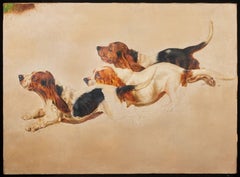 Estudio de tres Basset Hounds corriendo