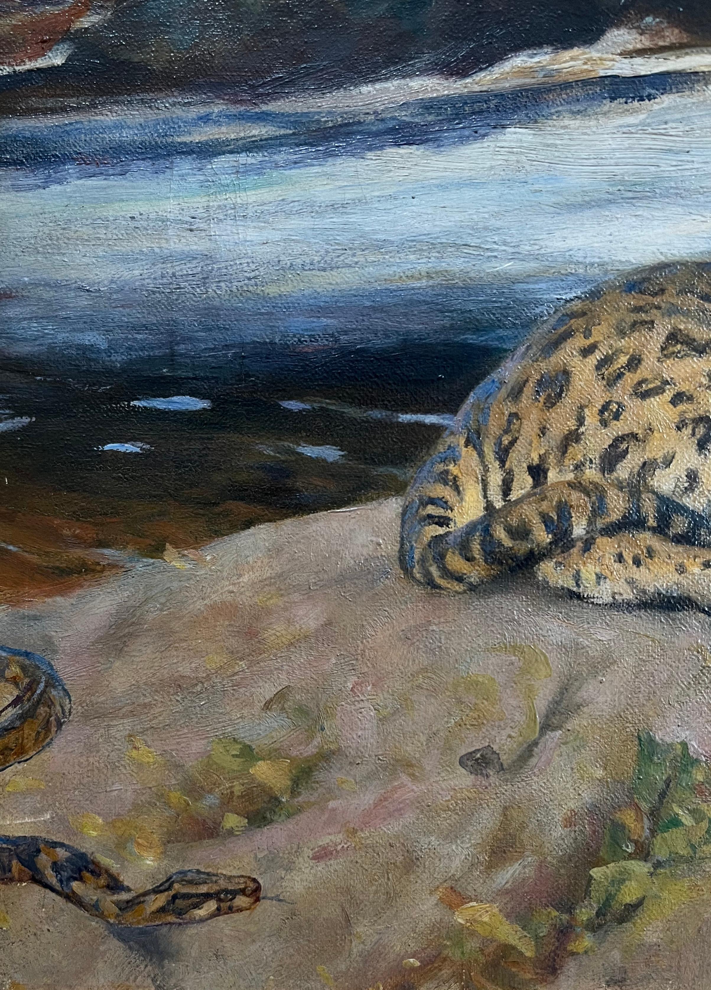 Arthur Wardle, dipinto a olio britannico raffigurante un leopardo che si crogiola vicino a un fiume in vendita 5