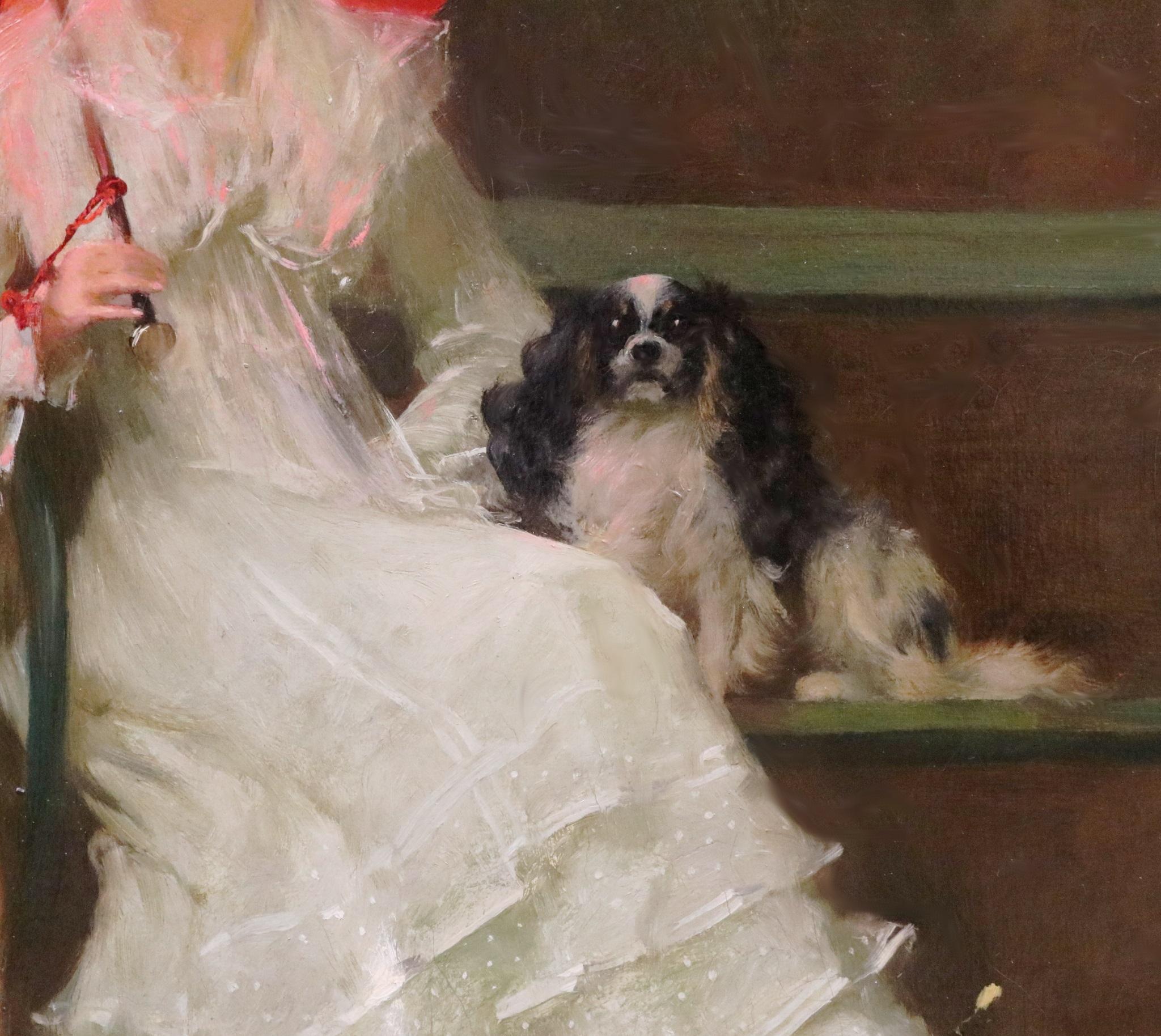 Vigilance Loyalty Devotion - 19th Century Oil Painting Society Beauty & her Dogs 4