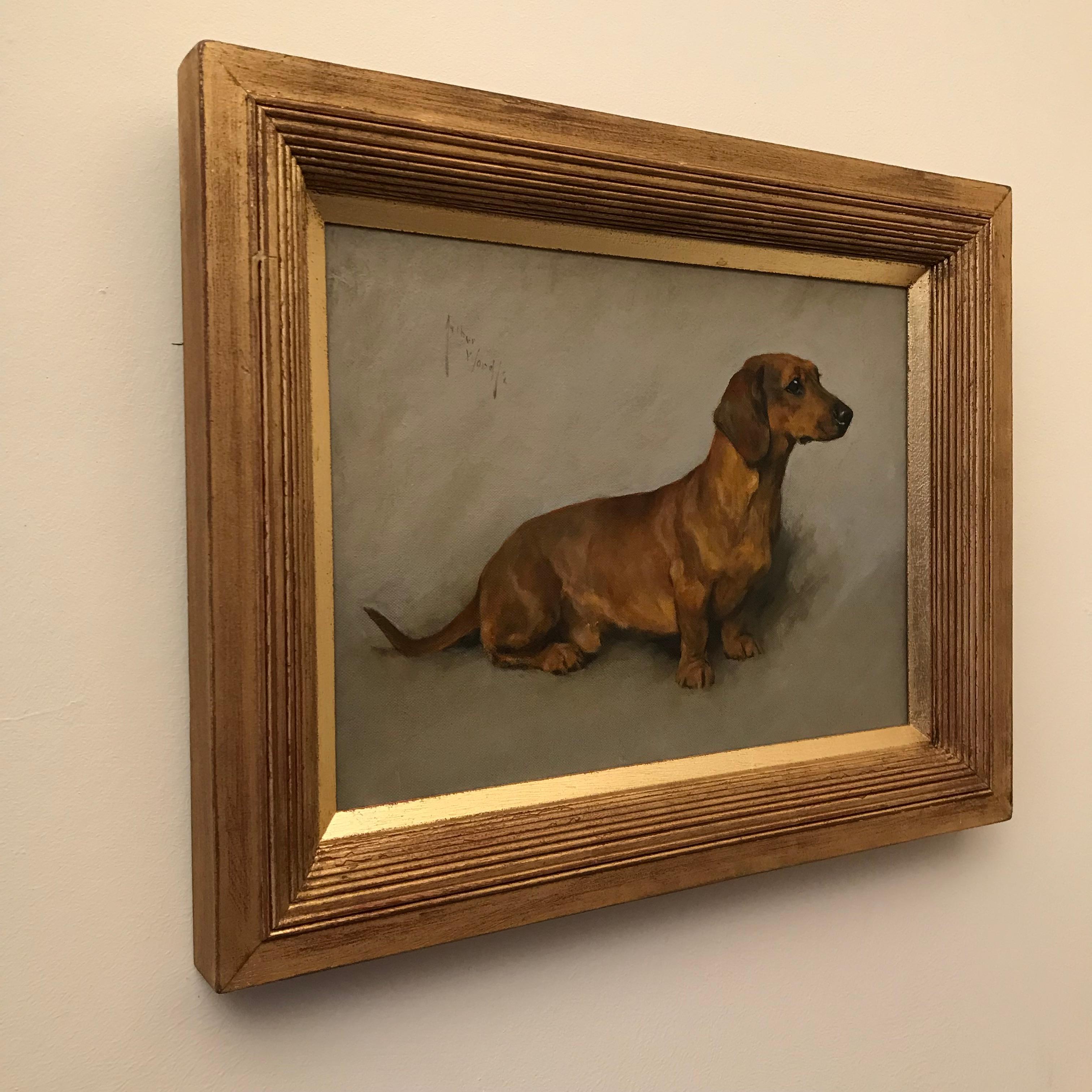 A well behaved Dachshund - dog, oil painting - Painting by Arthur Wardle
