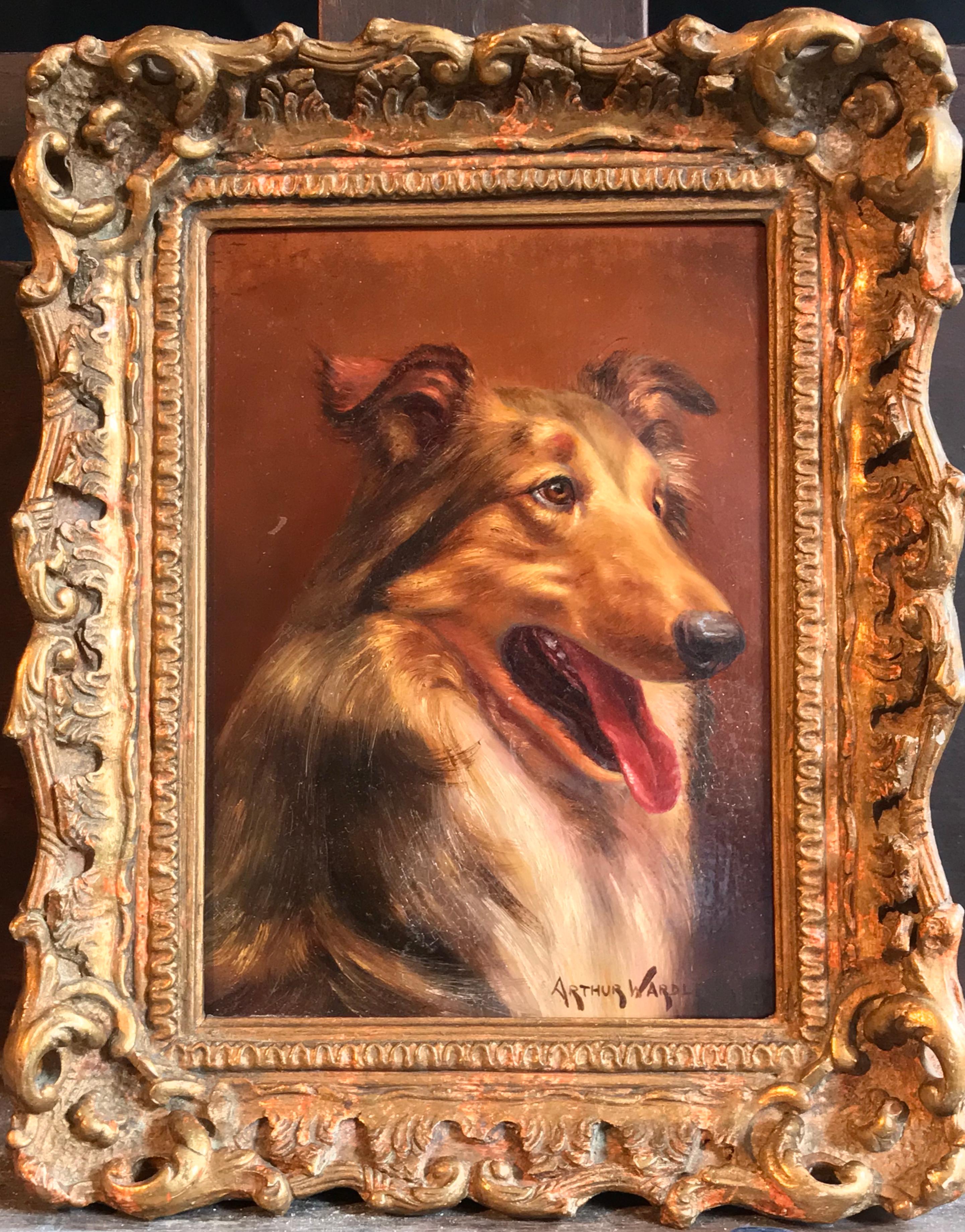 Portrait of a Collie Dog, signed original oil painting - Painting by Arthur Wardle