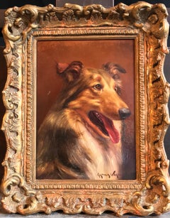 Portrait of a Collie Dog, signed original oil painting