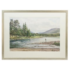 Arthur Weaver, Fishing On The River Dee, Watercolour Painting.