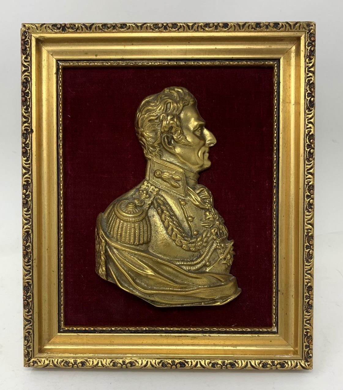 An exceptionally well cast gilt bronze framed Portrait depicting Arthur Wellesley 1st Duke of Wellington 1769-1852, of English origin. Last half of the nineteenth century. 

The image beautifully cast in high relief, depicts this Irishman in