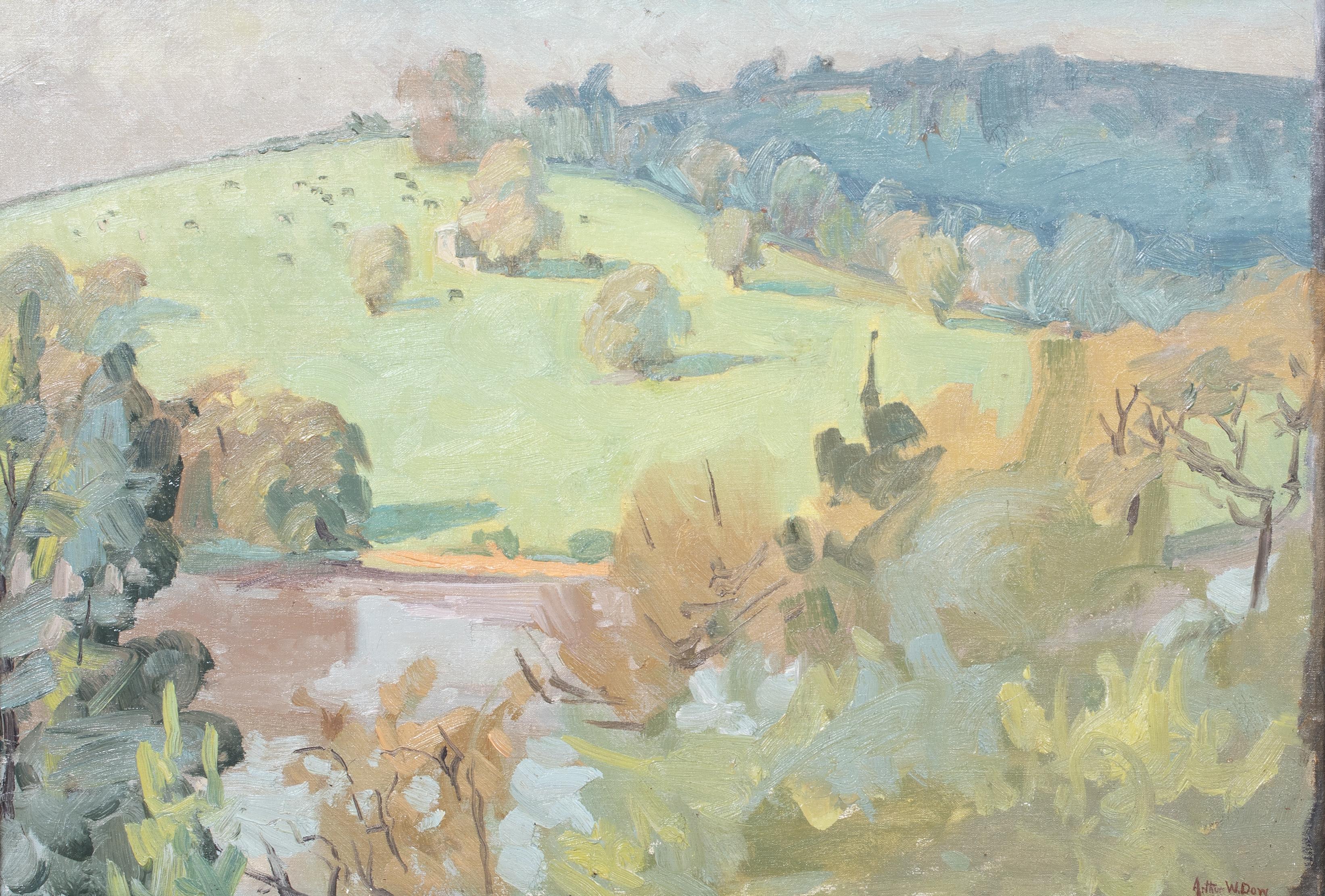Vue d'Ipswich, Massachusetts, vers 1900  par ARTHUR WESLEY DOW (1857-1922) - Marron Landscape Painting par Arthur Wesley Dow