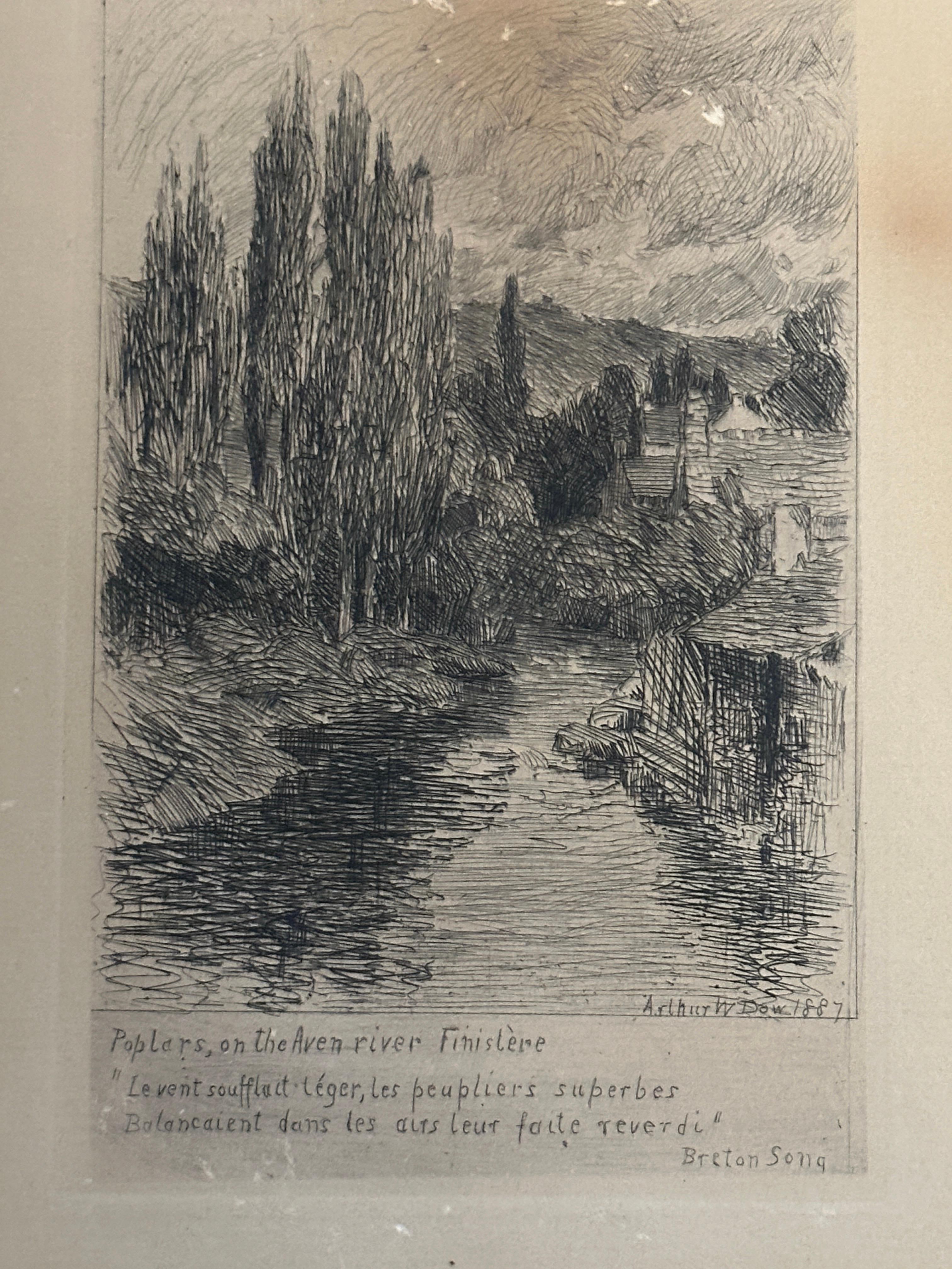 Arthur Wesly Dow Radierung „Poplars on the Even River“ 1887 (Stickley-Ära) - W8097 (Arts and Crafts) im Angebot